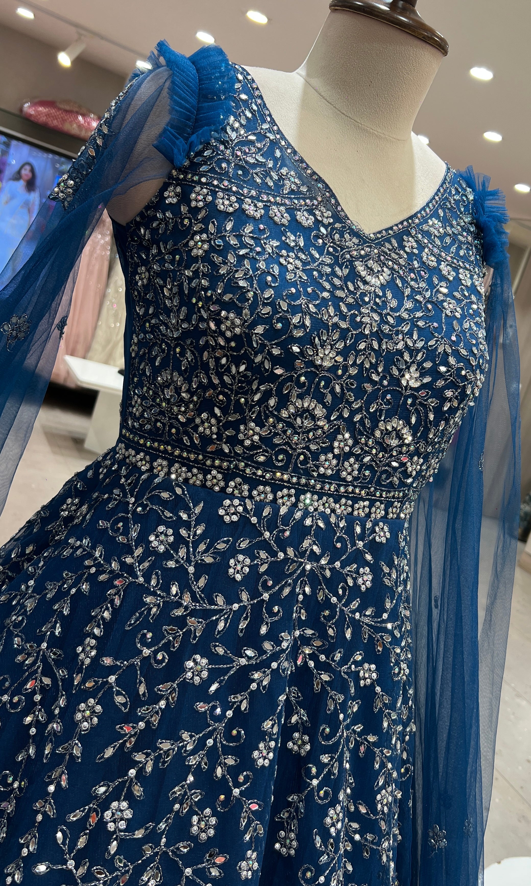 Navy blue CRYSTAL WORK NET GOWN
