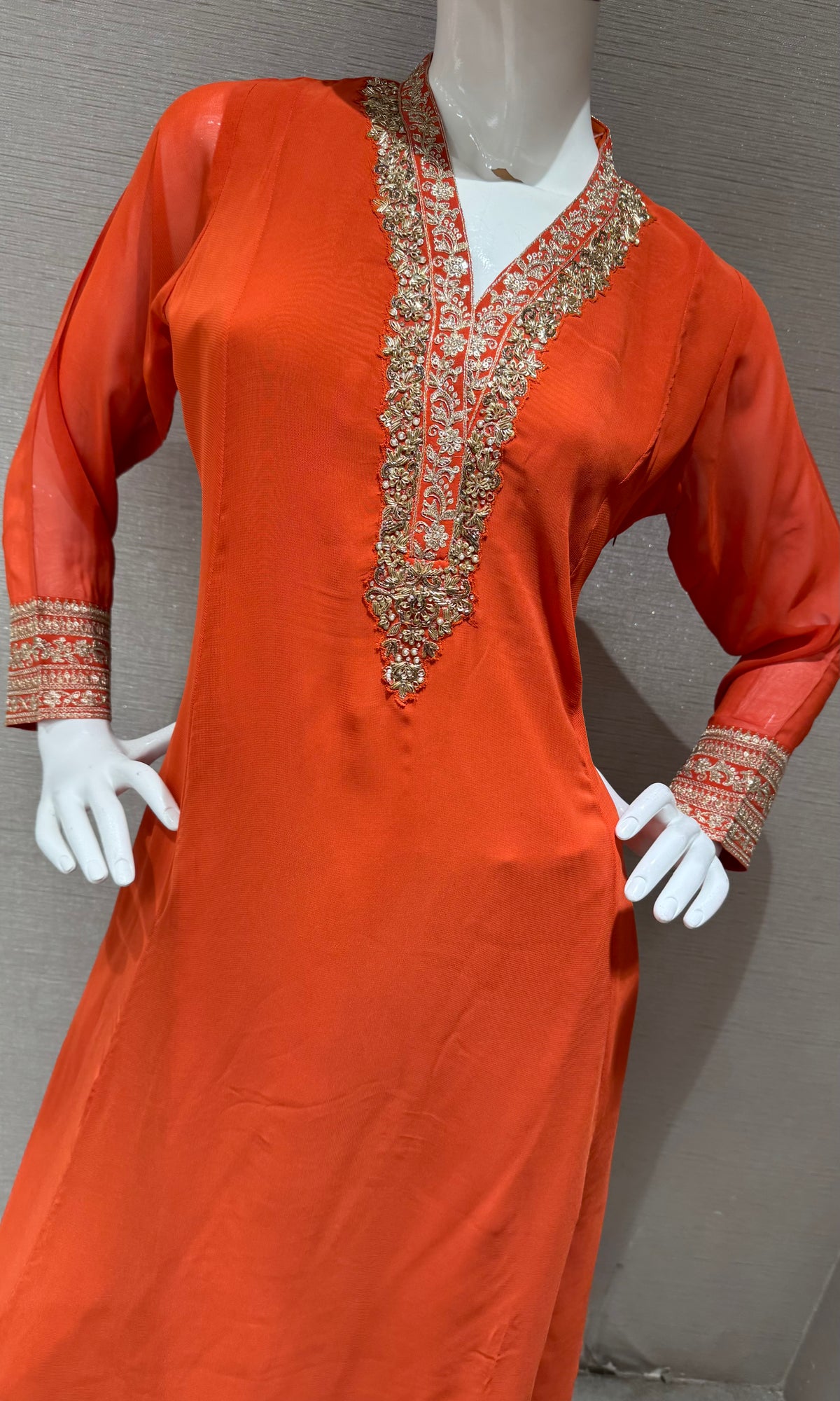 Orange Embroidered Cotton Kurta Set with Floral Dupatta