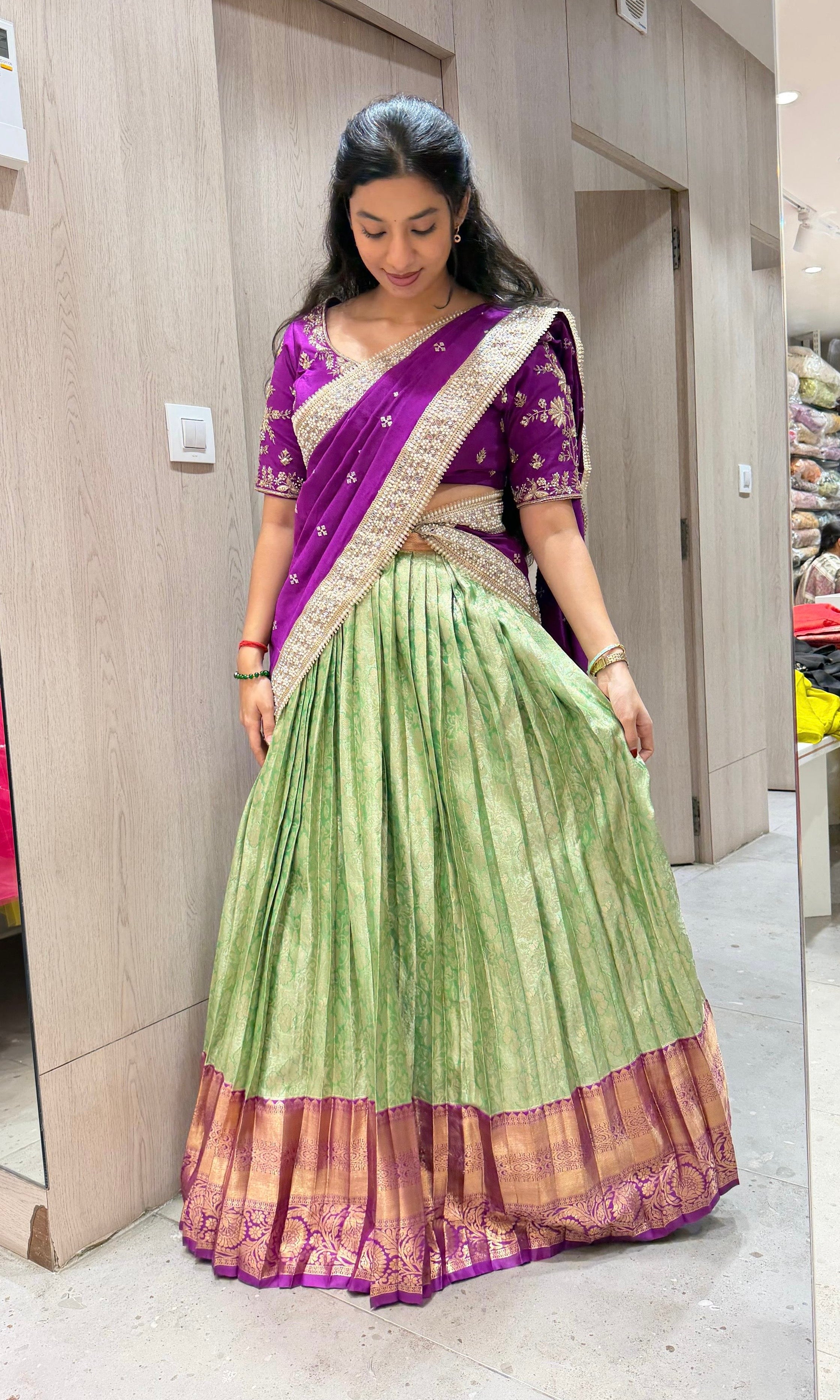Violet pattu Lehenga
