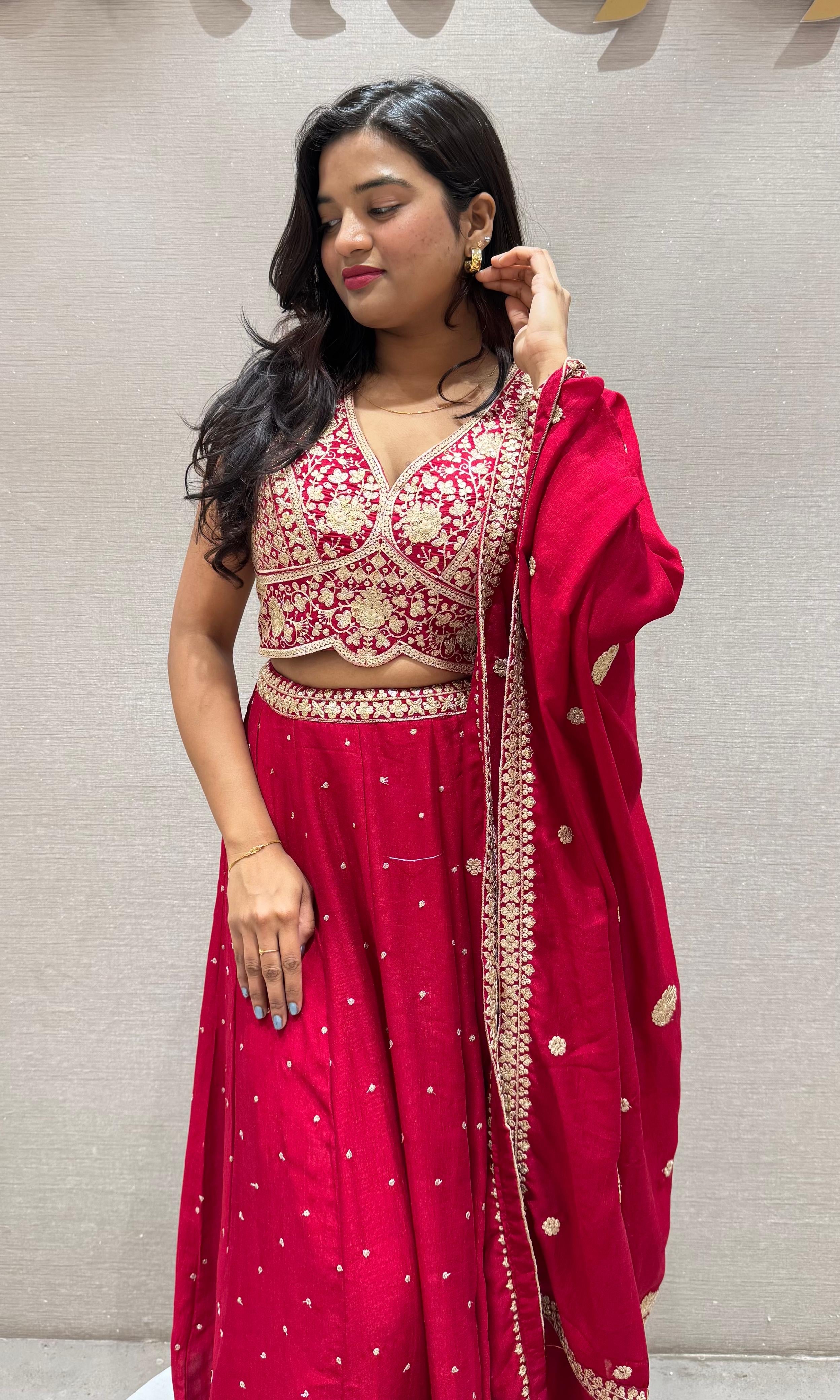 Rani pink golden embroidered Lehenga