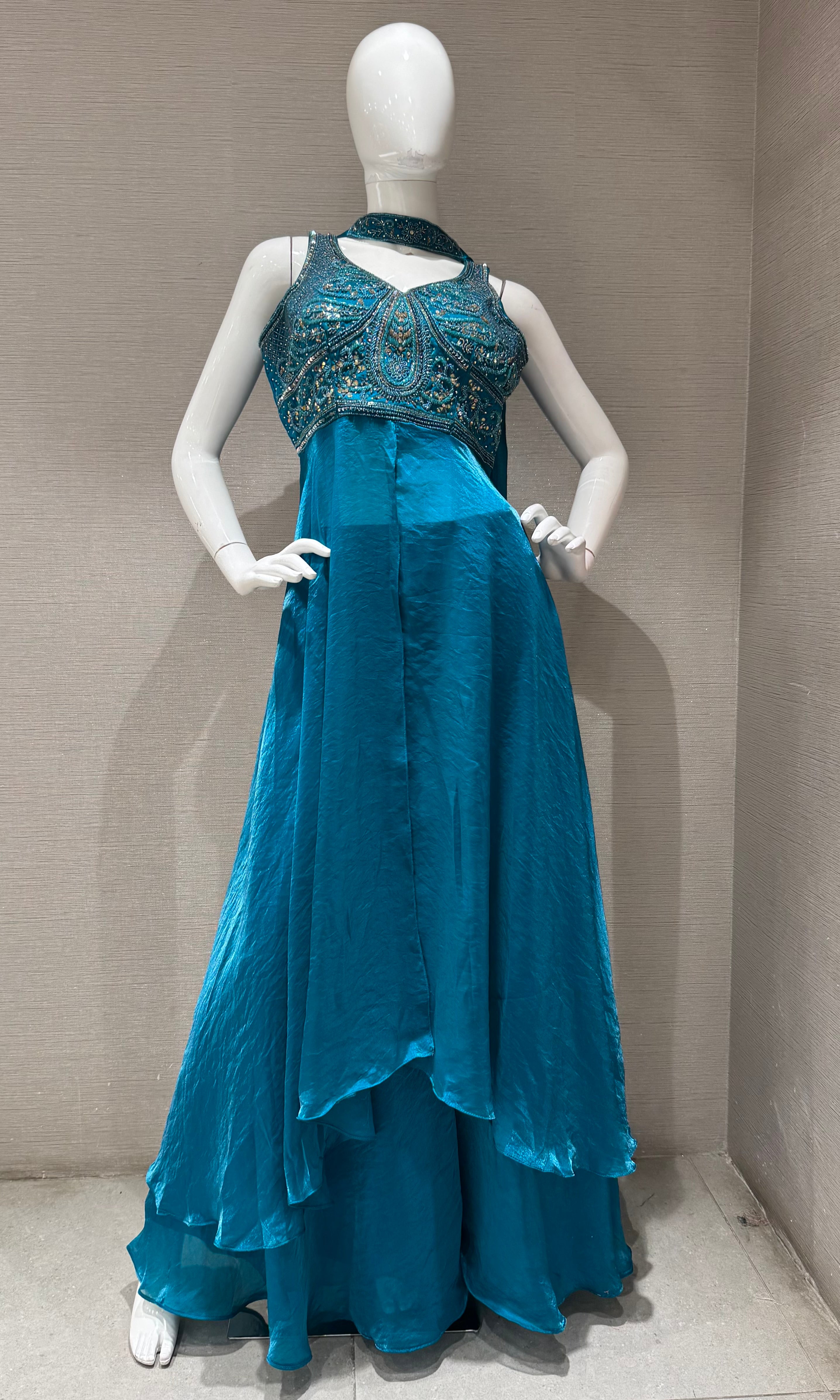 Rama Blue front slit anarkali with palazzo Pants