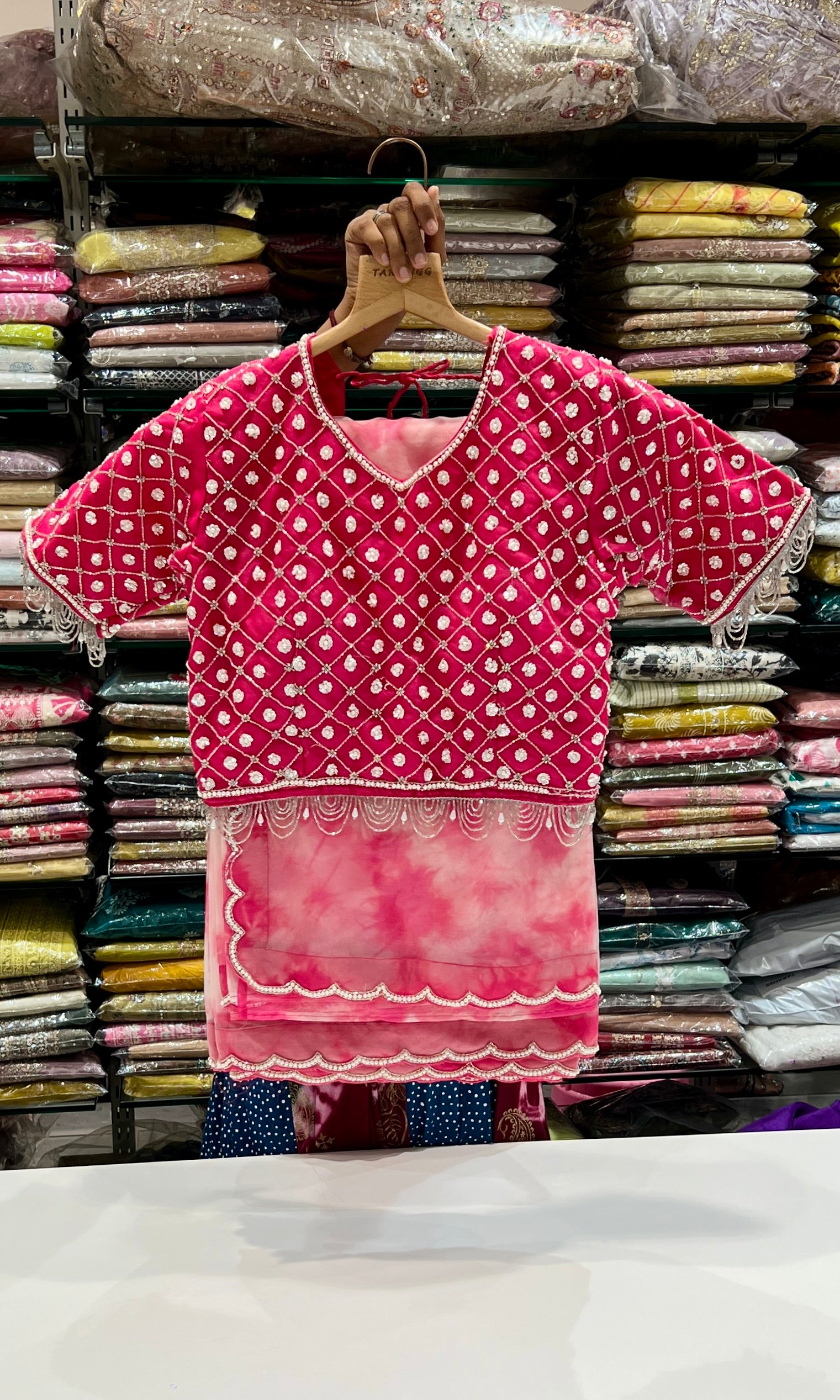 Pink Tie and Dye saree with ready blouse