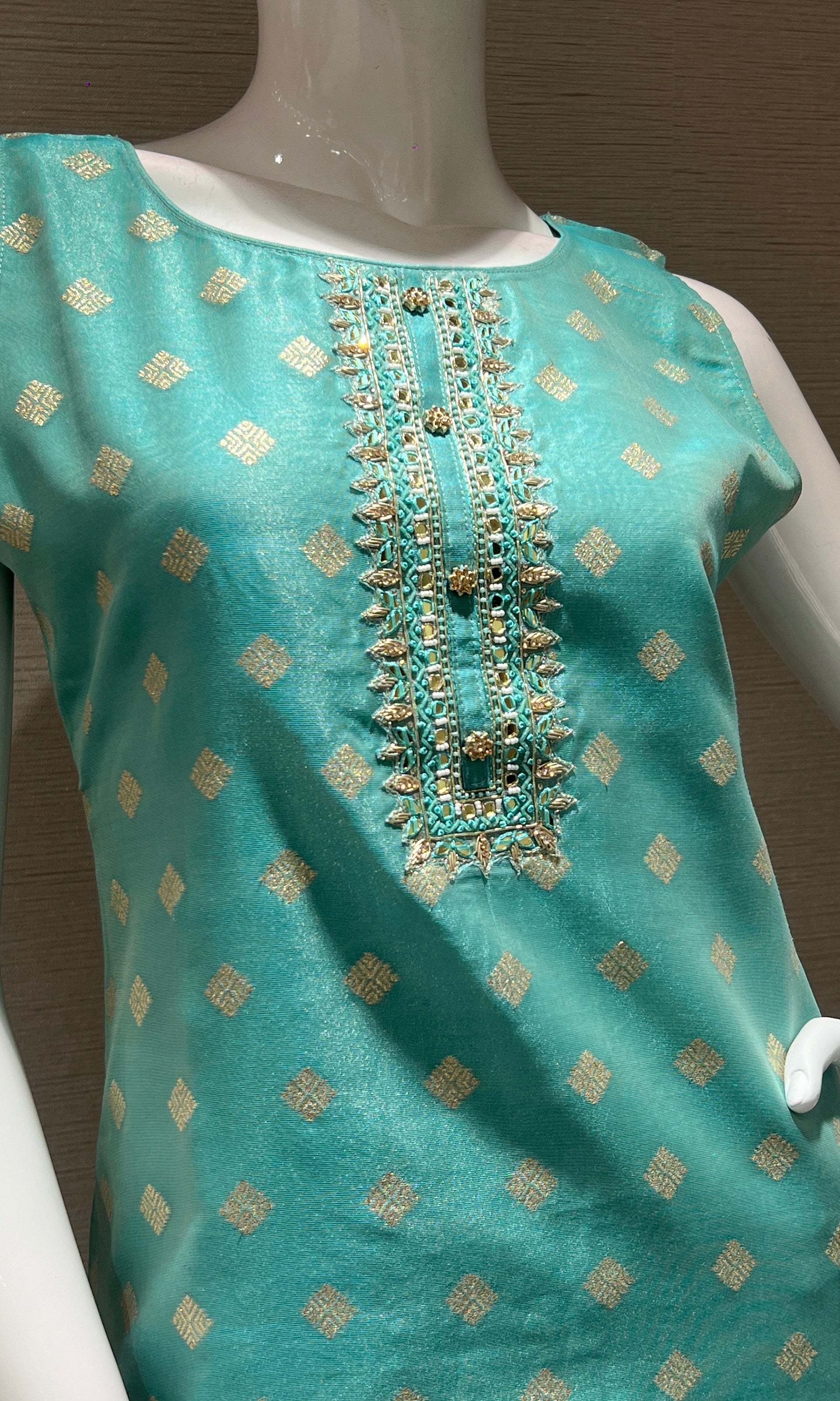 Sea green kurta set with floral dupatta