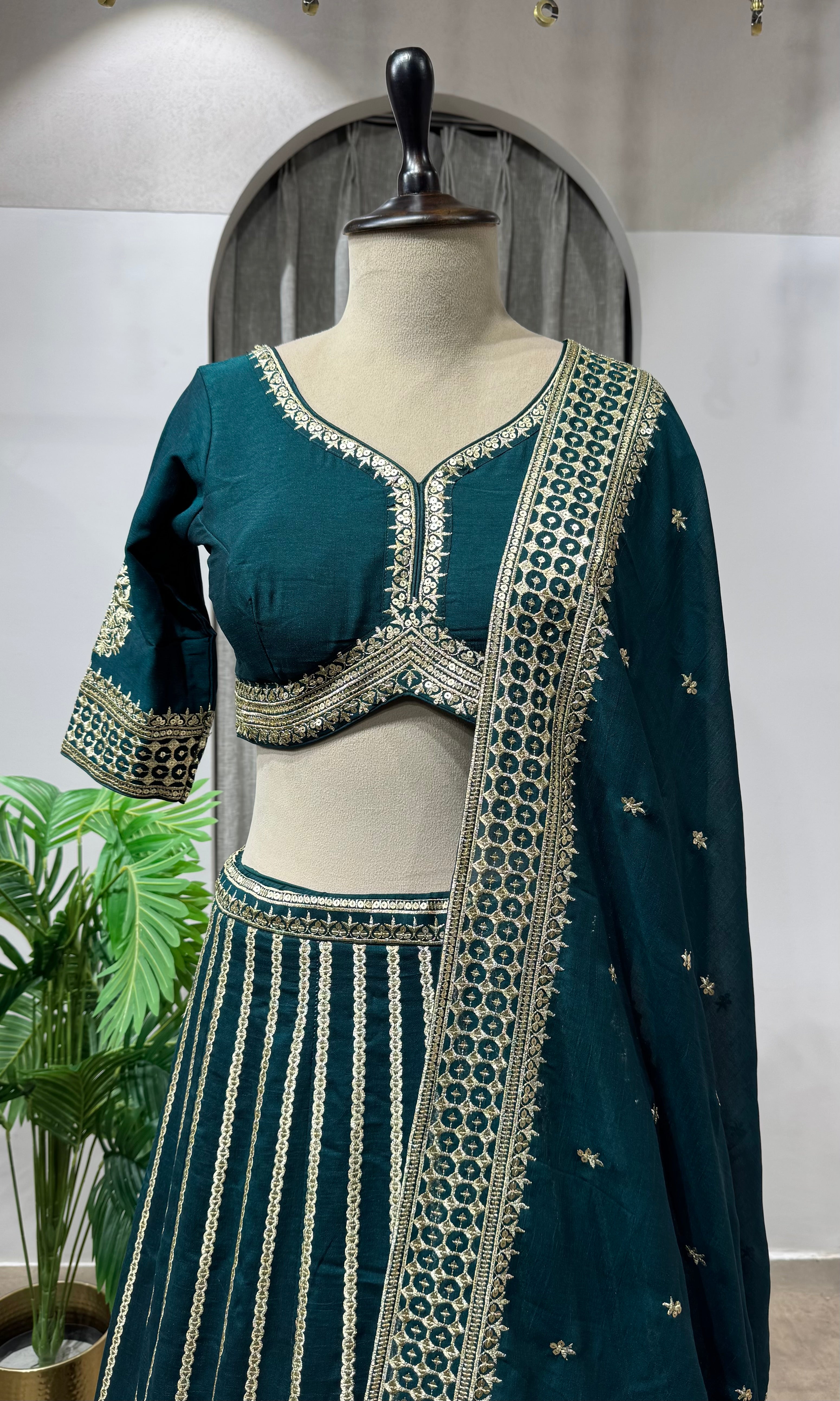 Green Georgette Sequins Embroidery Lehenga