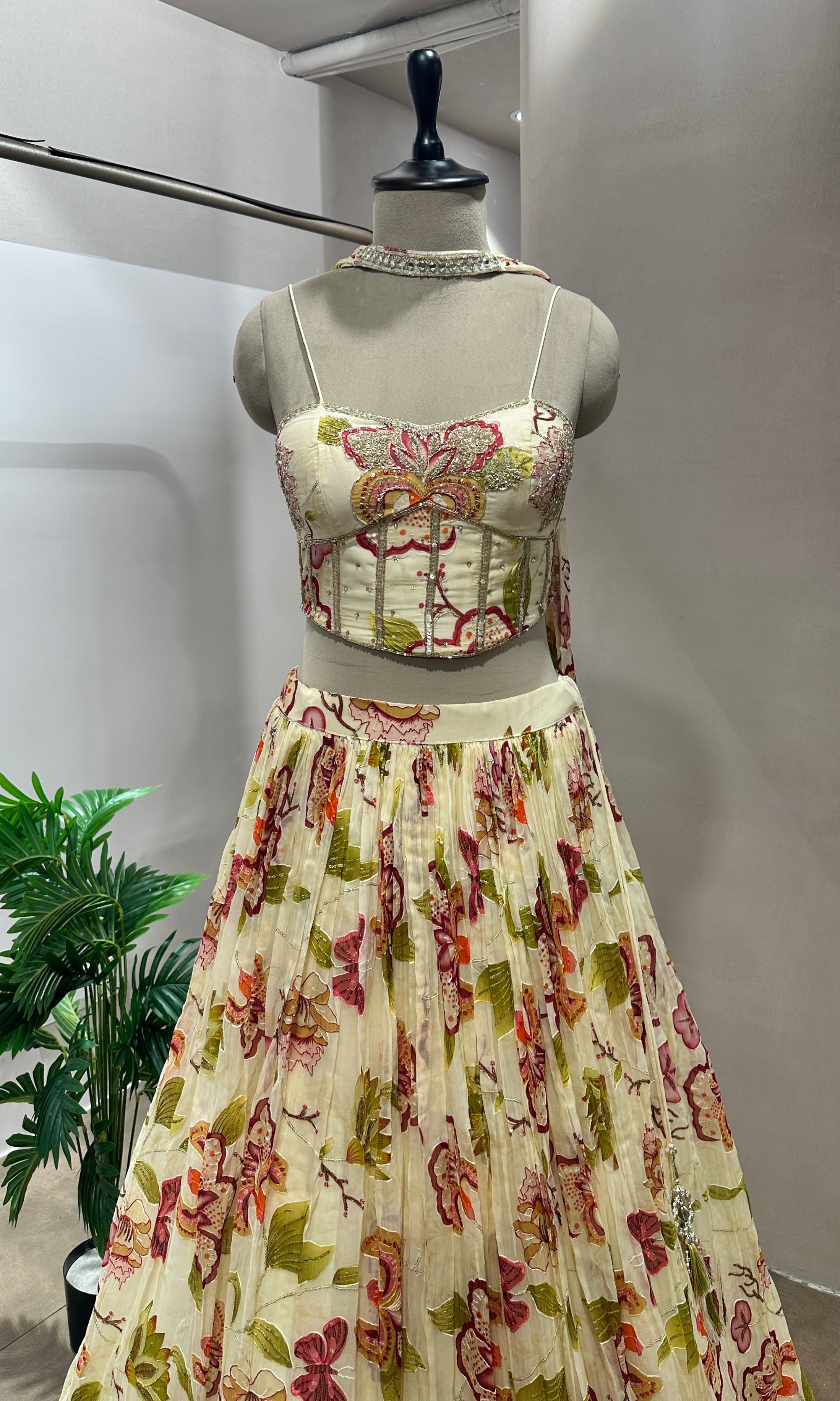 Ivory FLORAL lehenga WITH CORSET BLOUSE