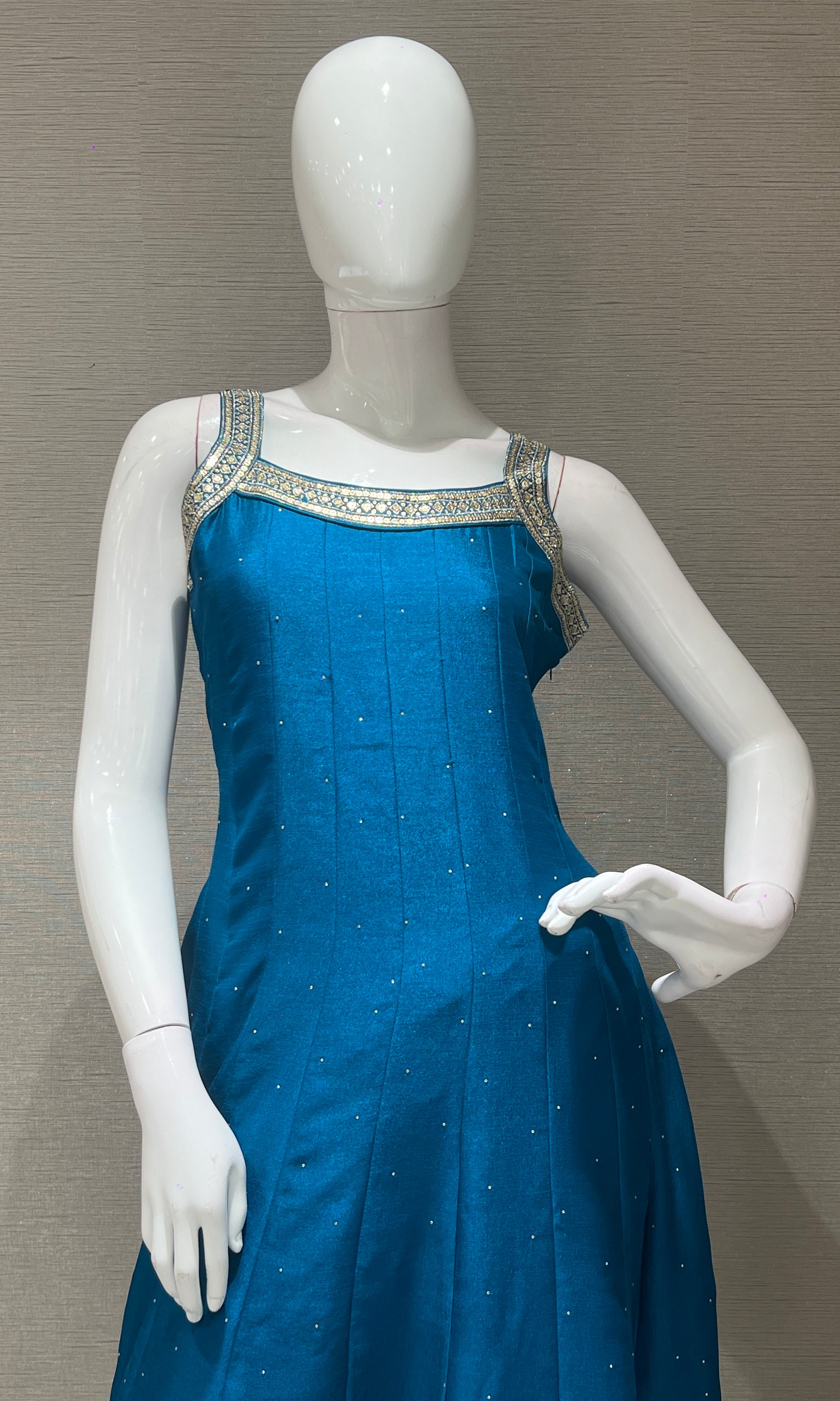 Blue anarkali set with gold embroidery