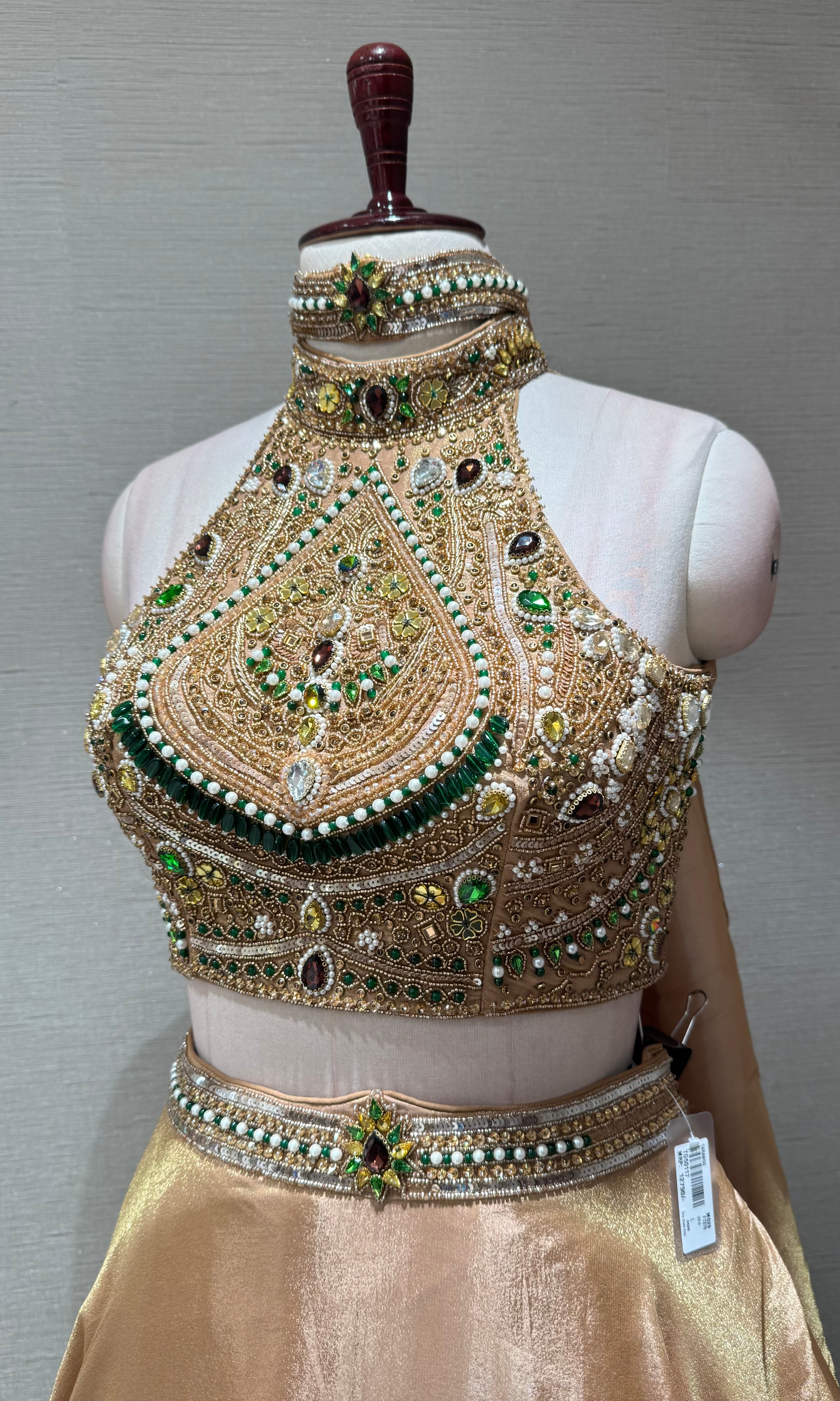 Golden Halter Jeweled Neck Embellished Lehenga Set