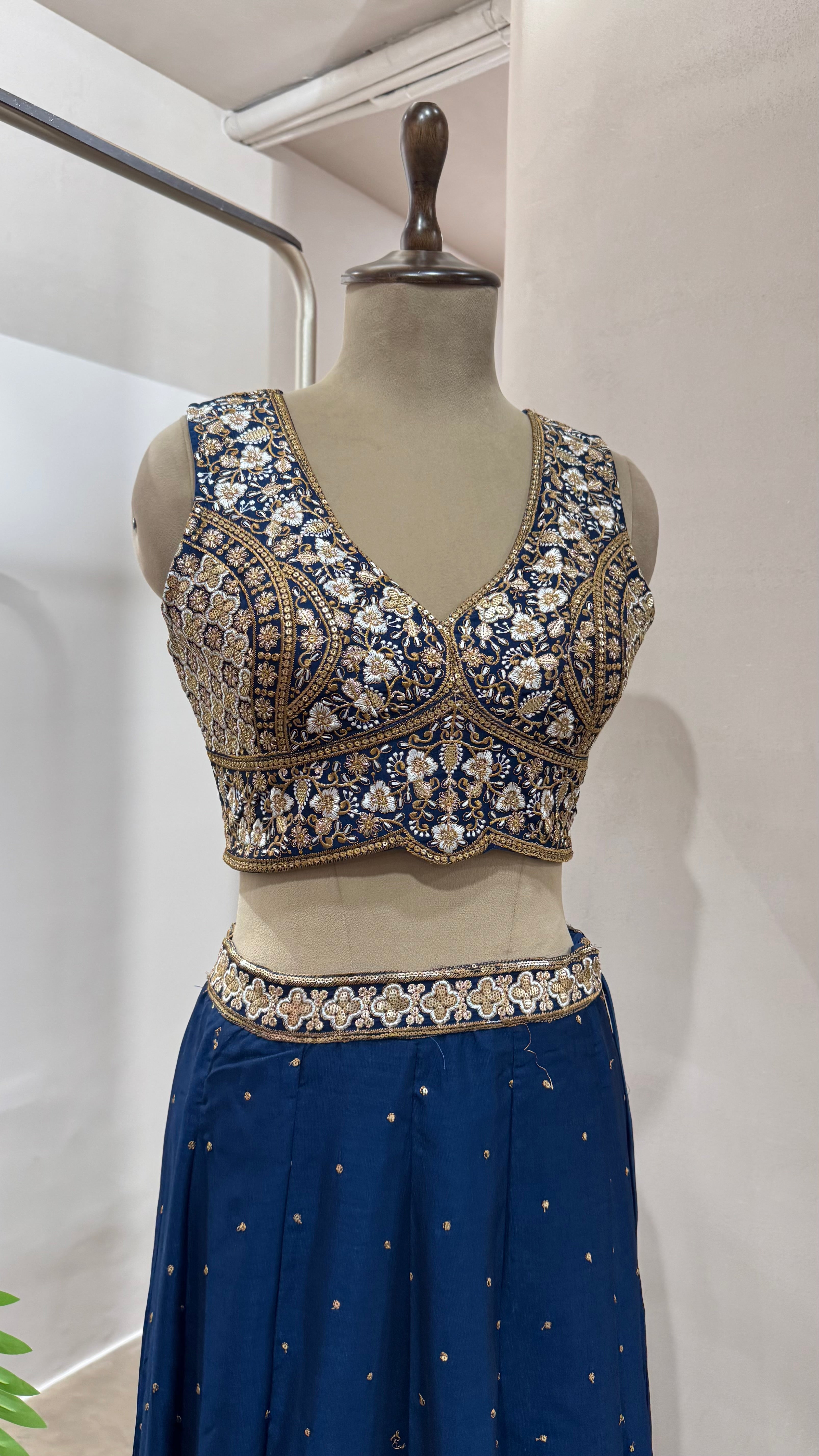 Navy blue GOLDEN EMBROIDERED LEHENGA