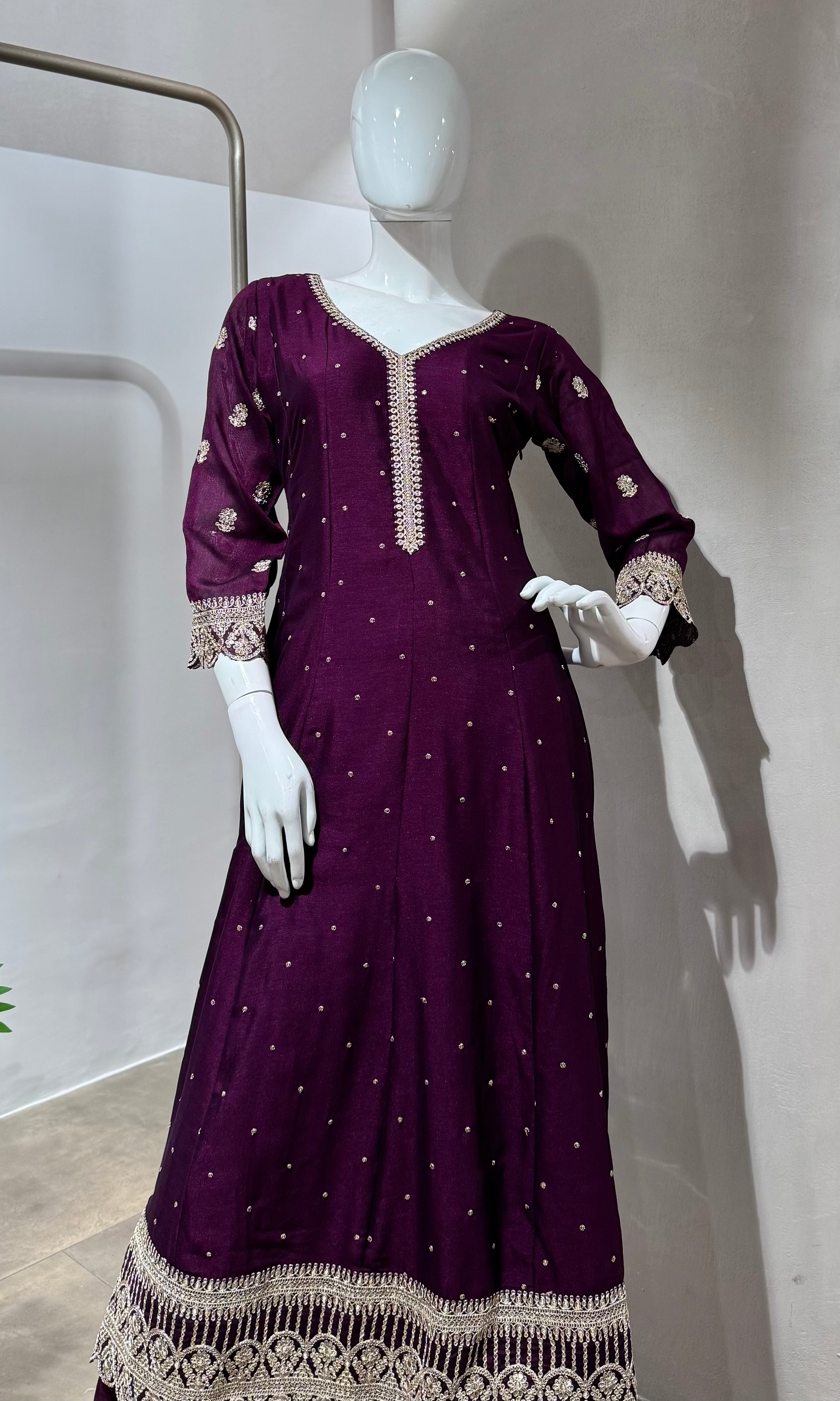 WINE GOLD EMBROIDERY ANARKALI