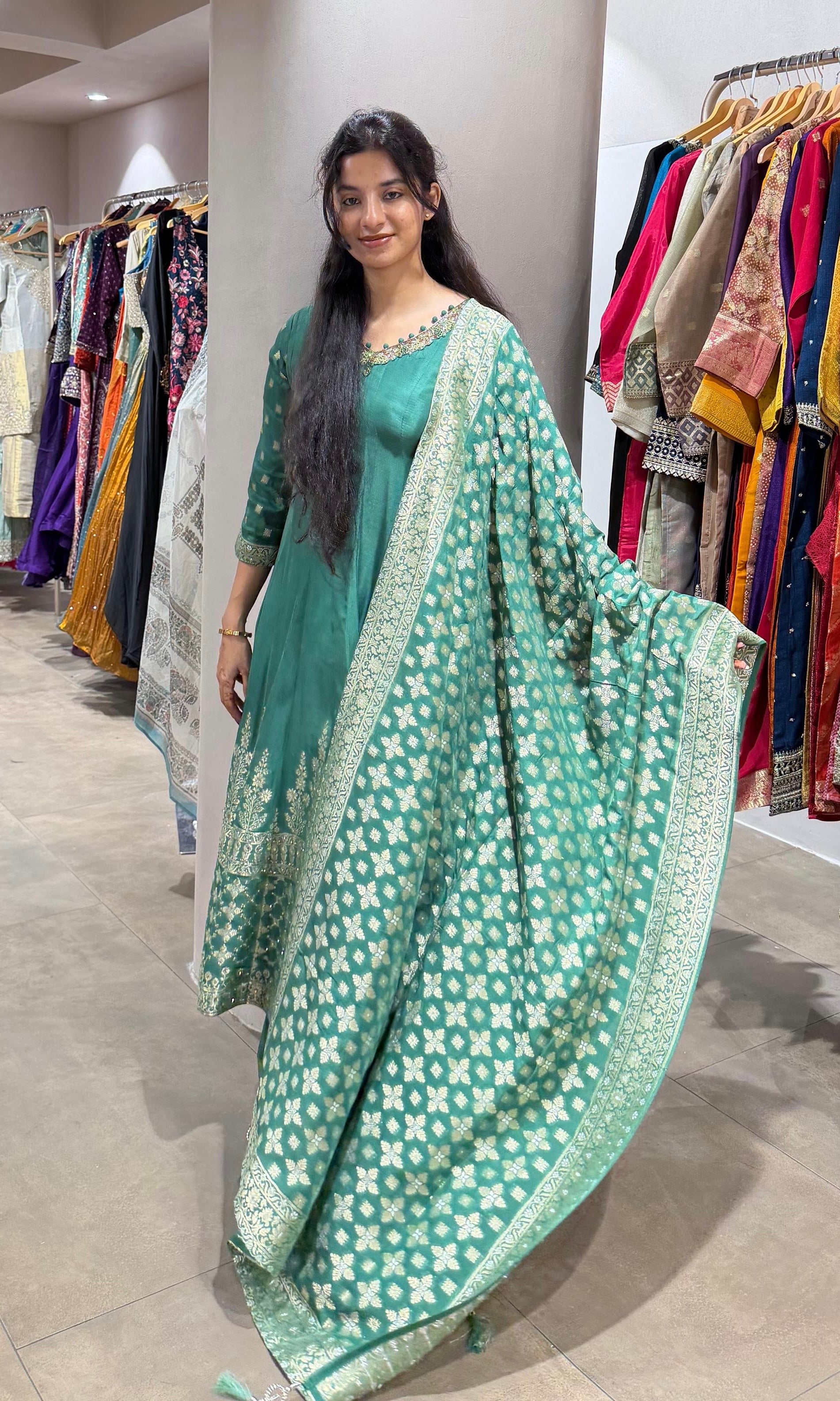 Green GOLDEN ETHNIC ANARKALI SET