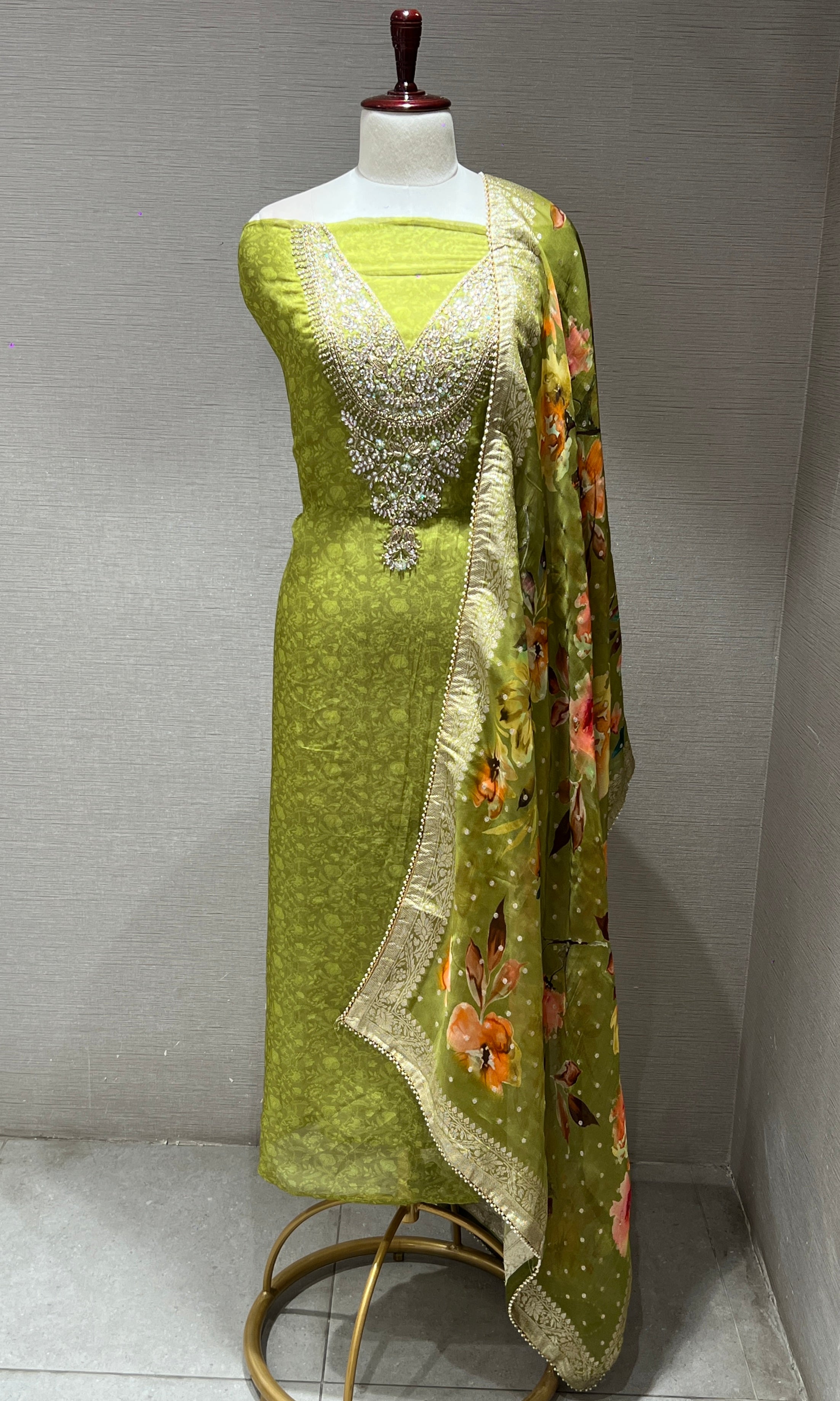 Green dress material