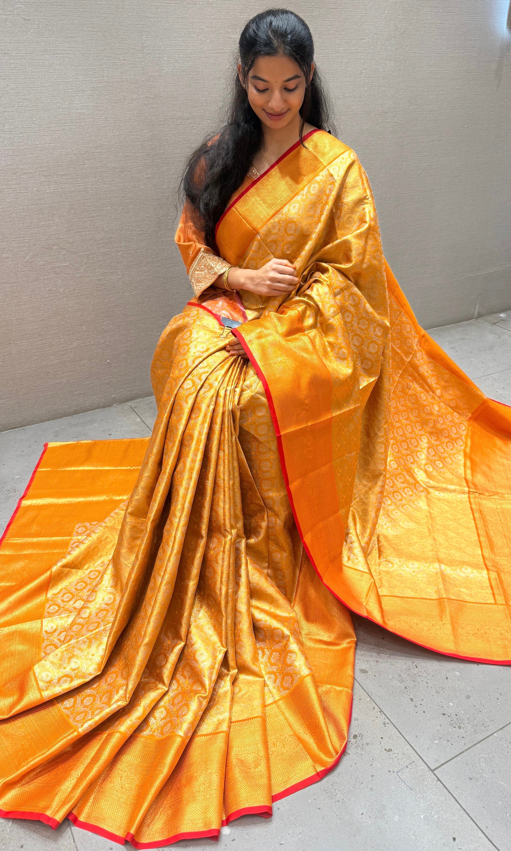 Orange saree with ready blouse