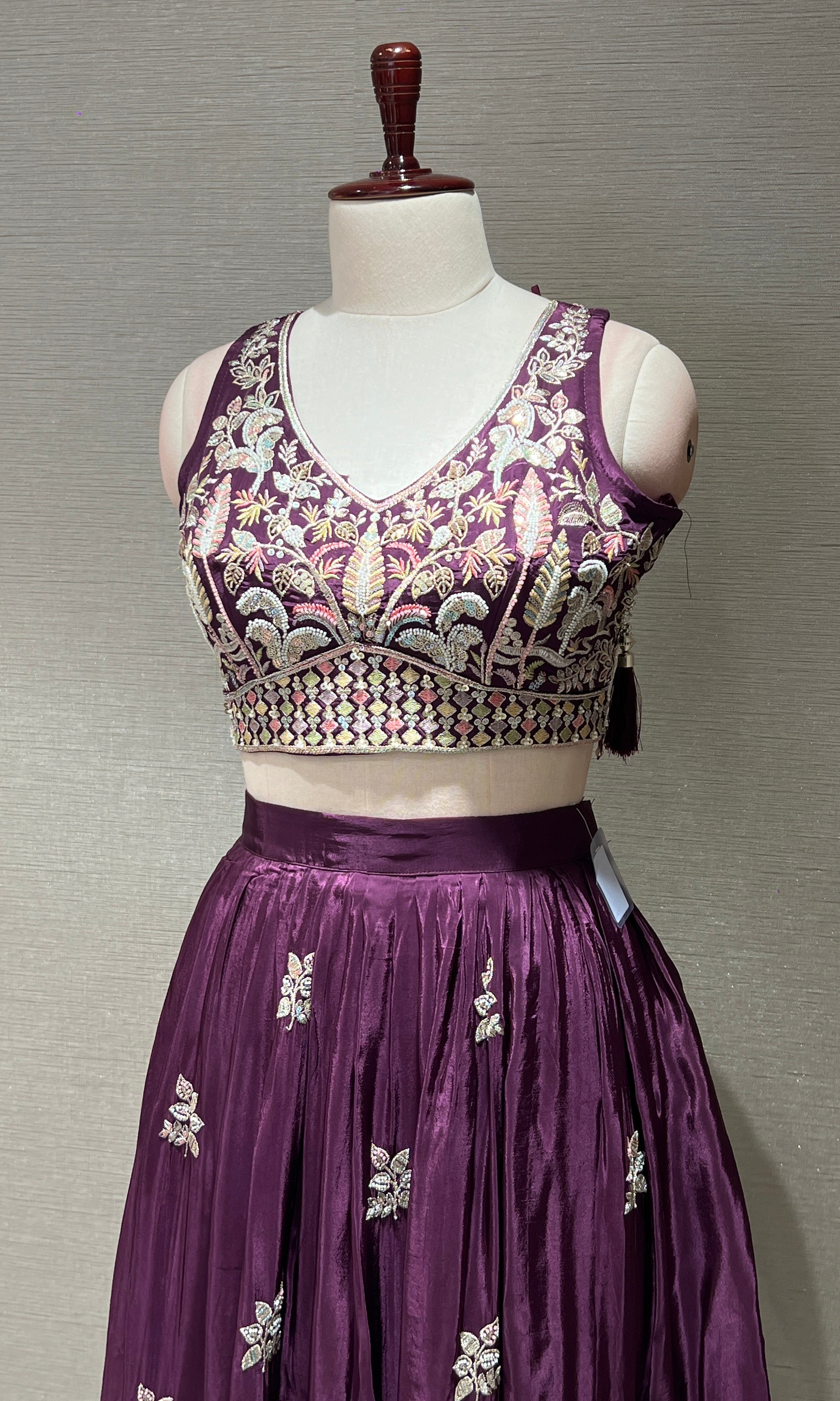 Royal Wine Floral Embroidered Lehenga