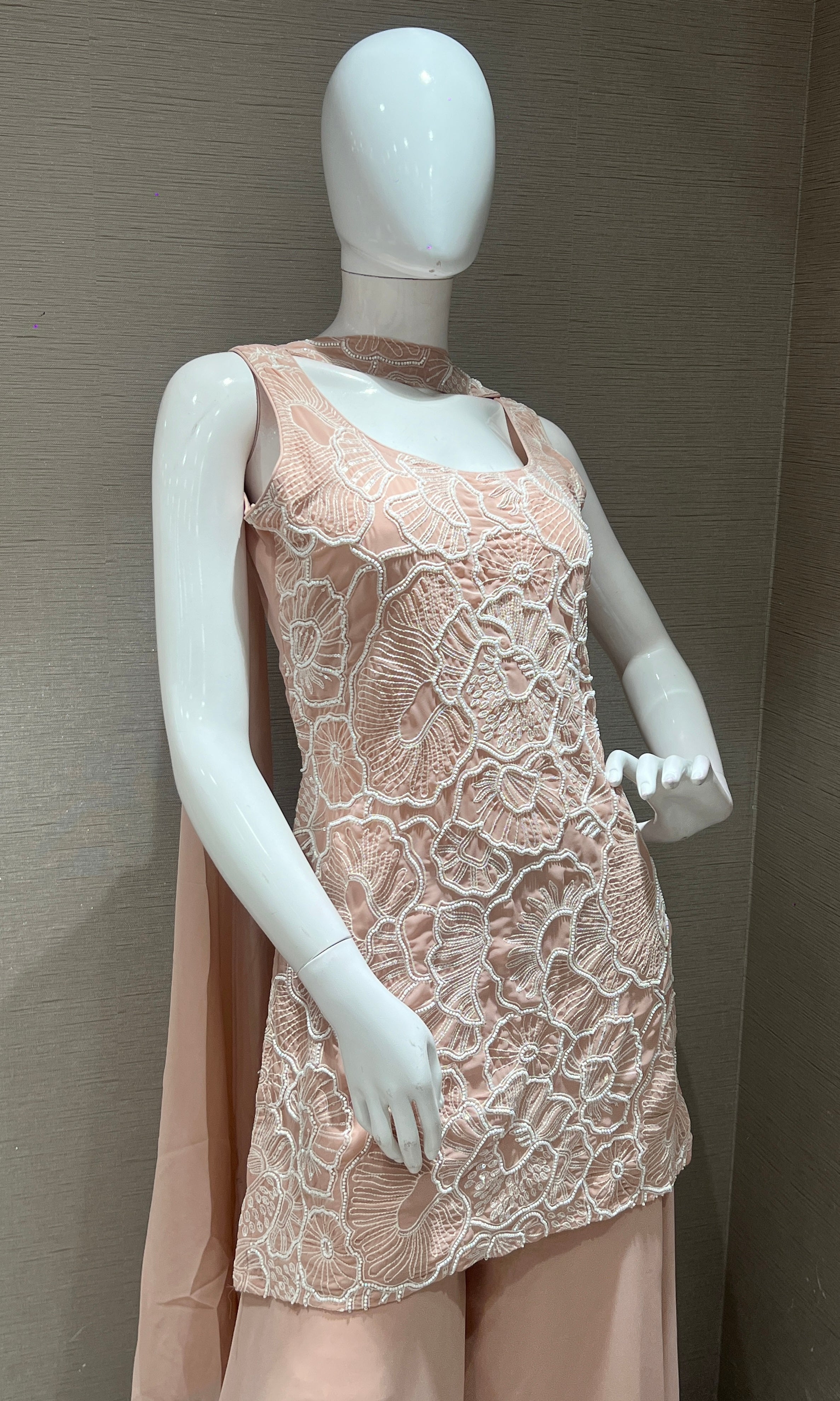 Light peach palazzo with floral embroidery