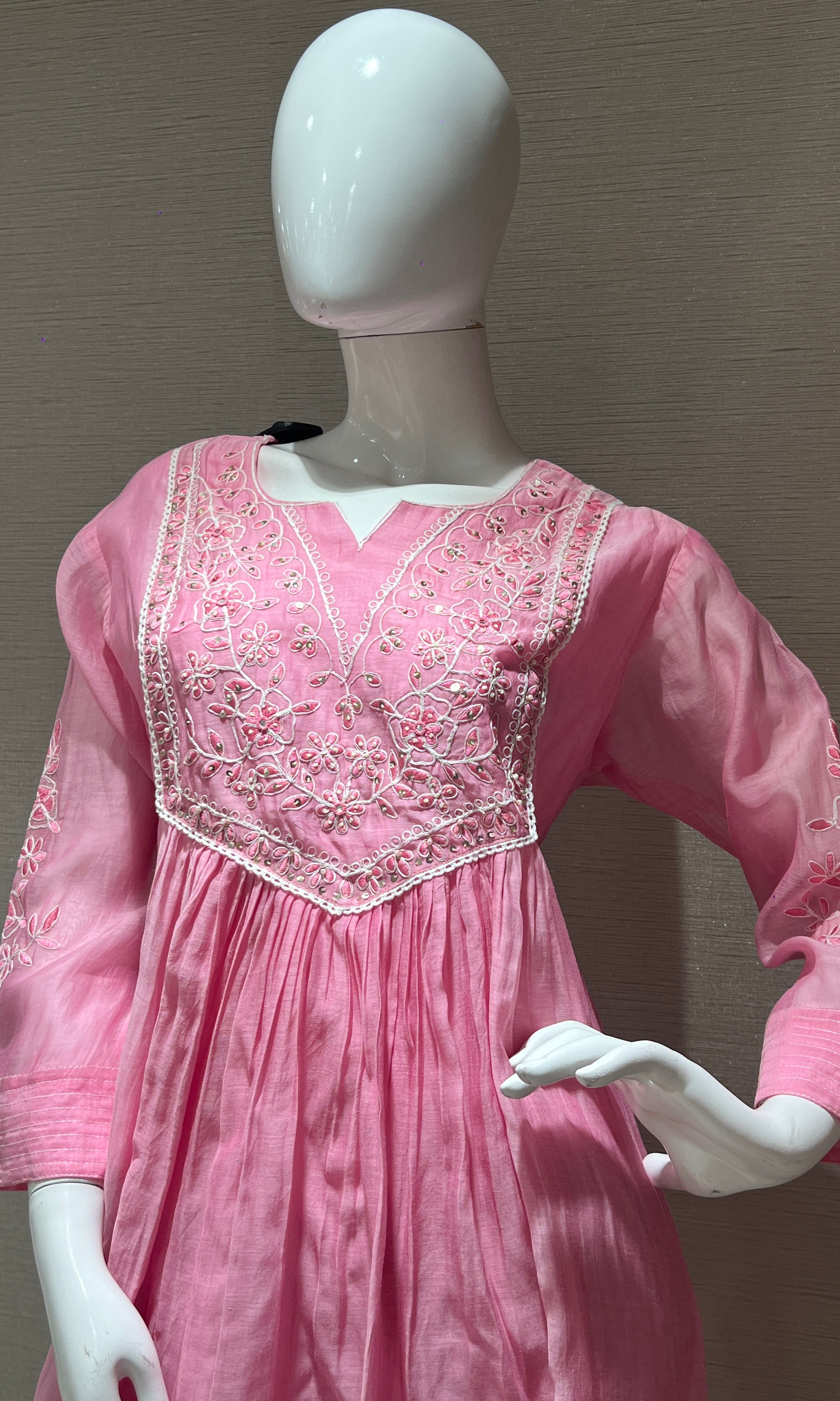 Baby pink mul Chanderi  anarkali kurta set