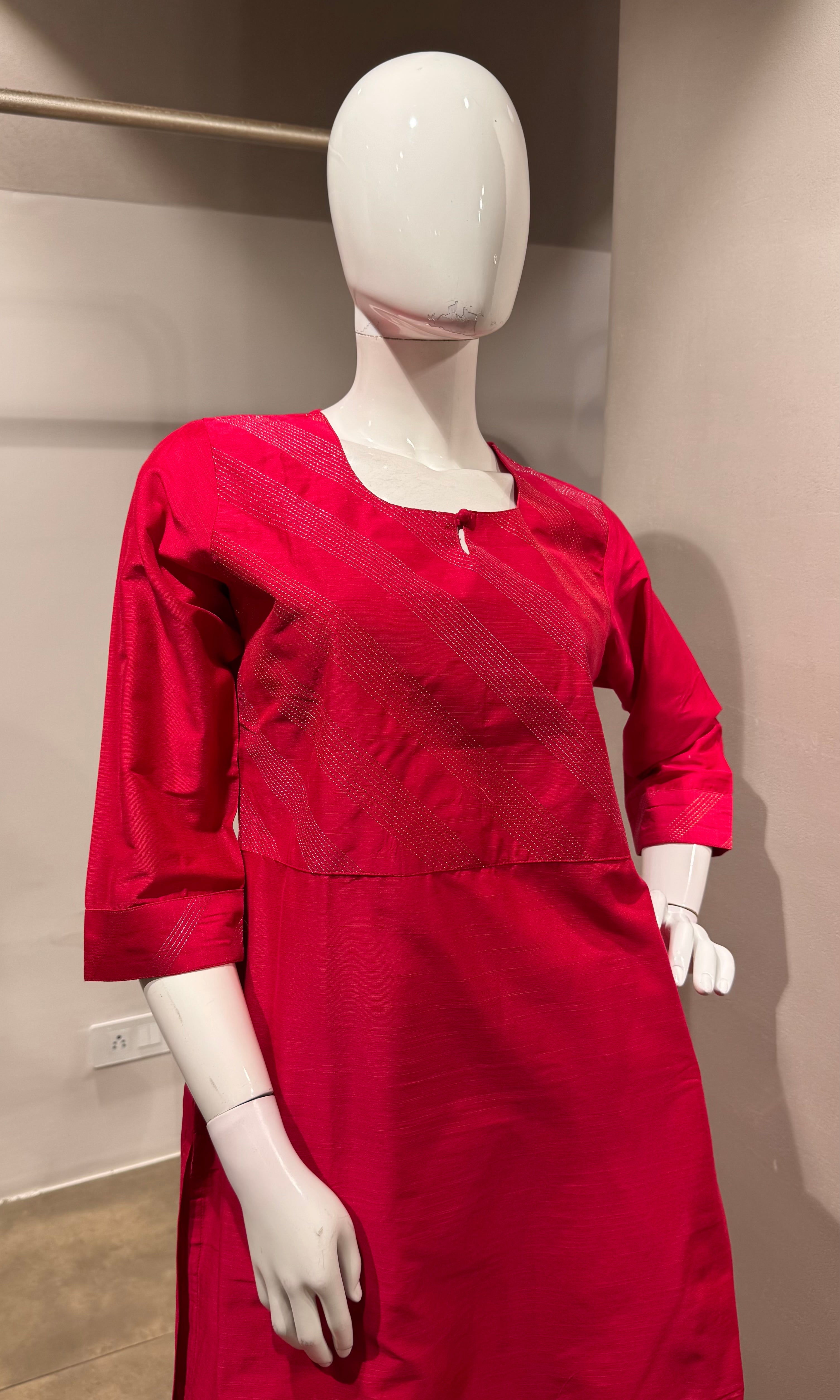 Rani pink raw silk kurta set