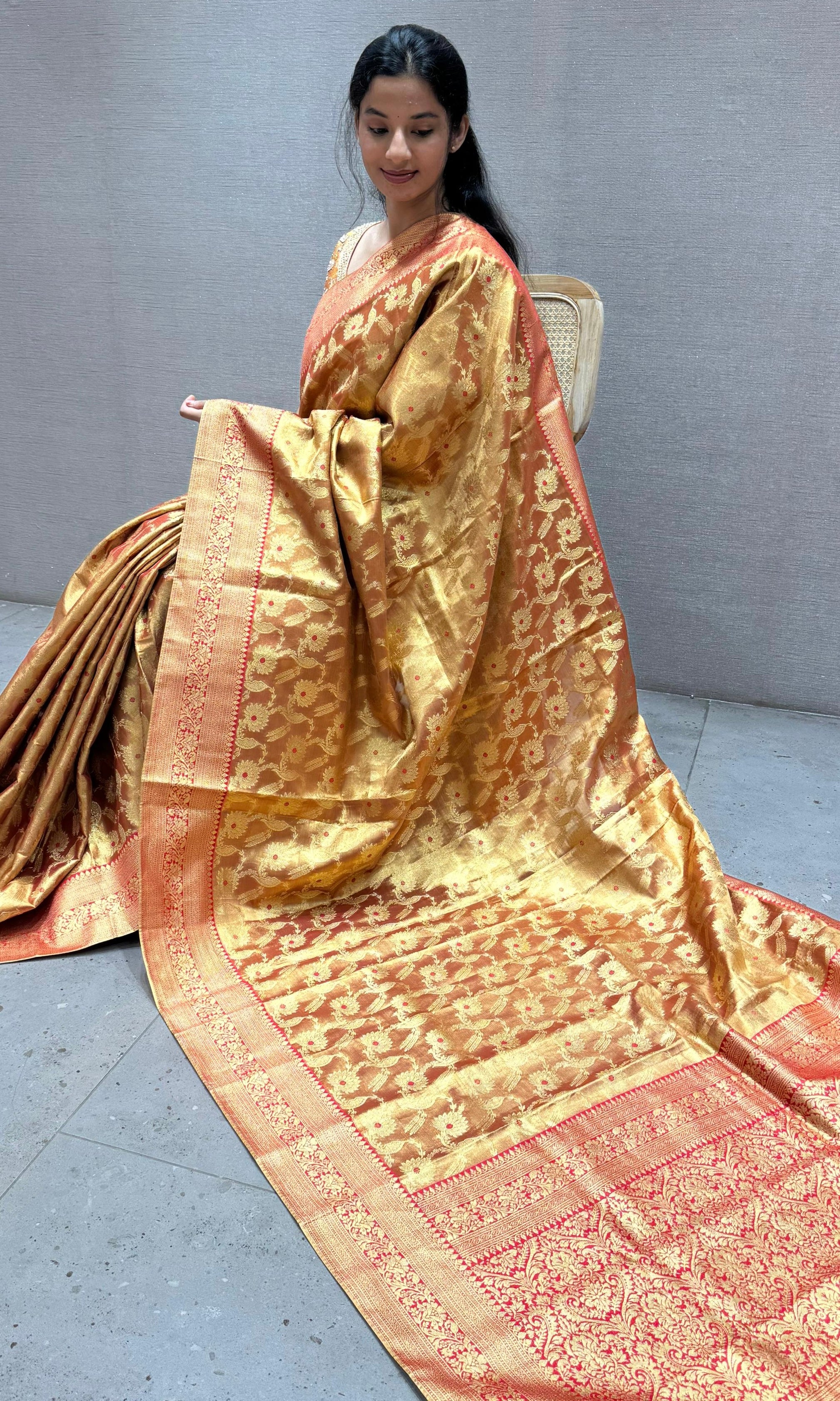 Red saree with ready blouse