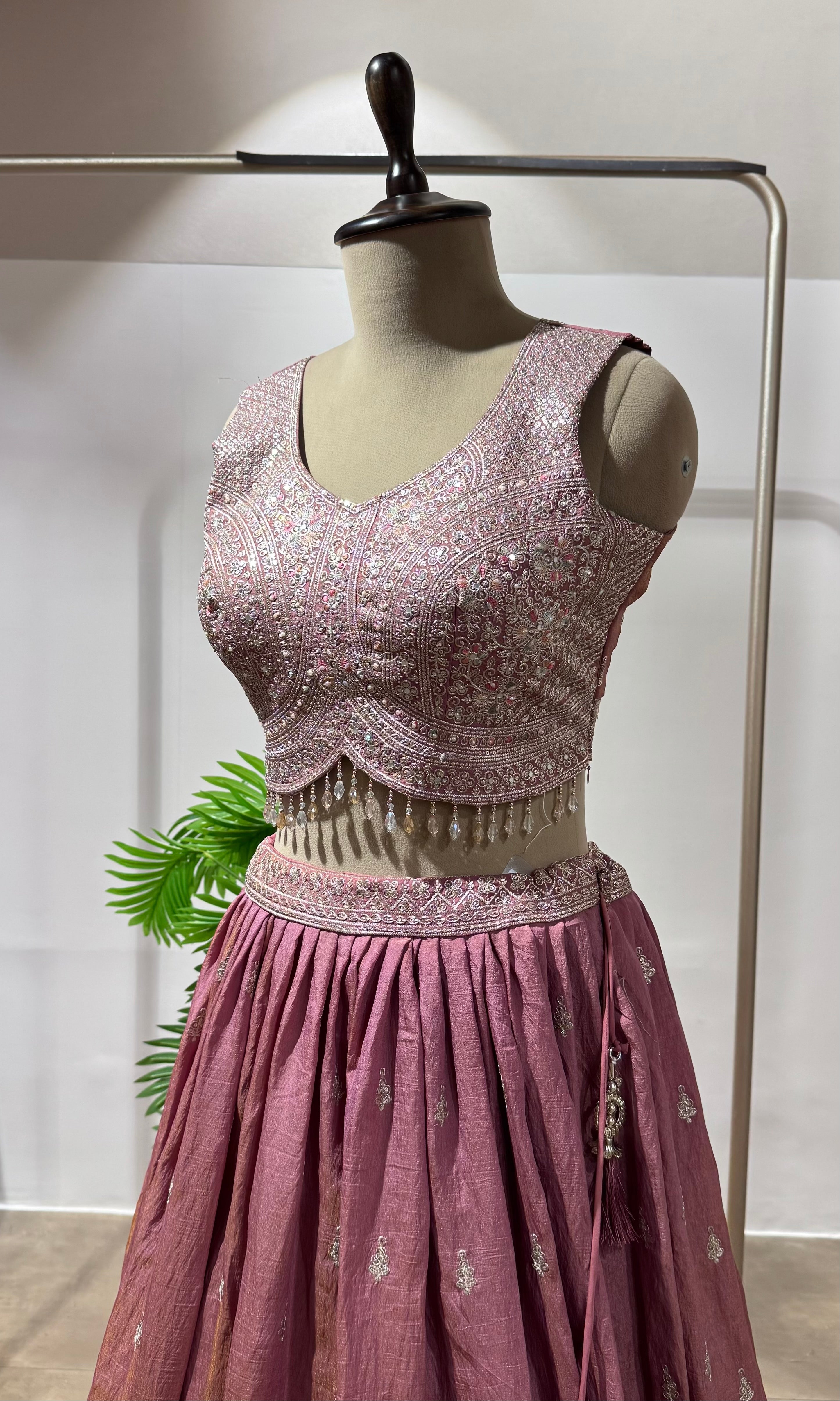 Onion pink Silk Lehenga with Intricate Zari Work