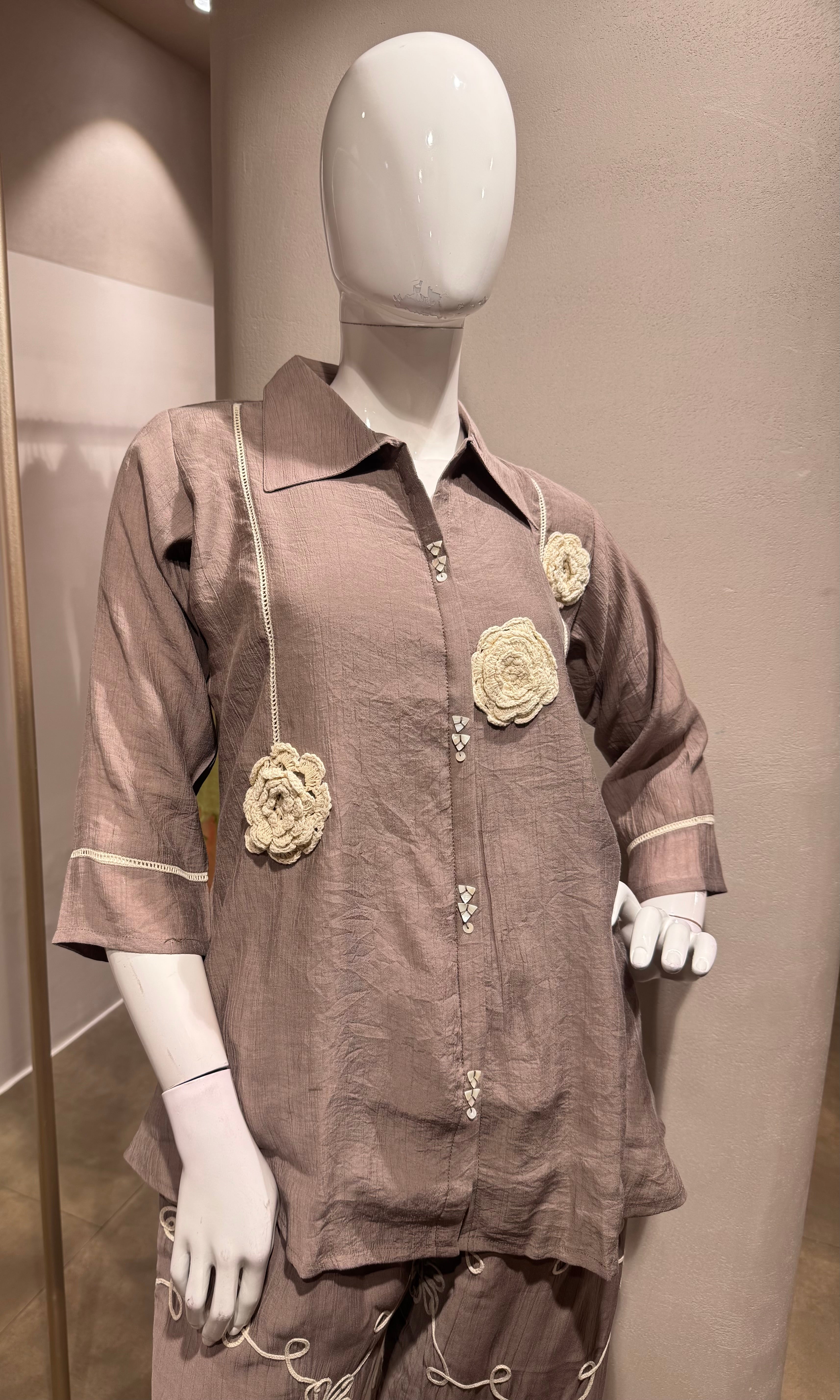 BEIGE BLOSSOM SHIRT CORD SET