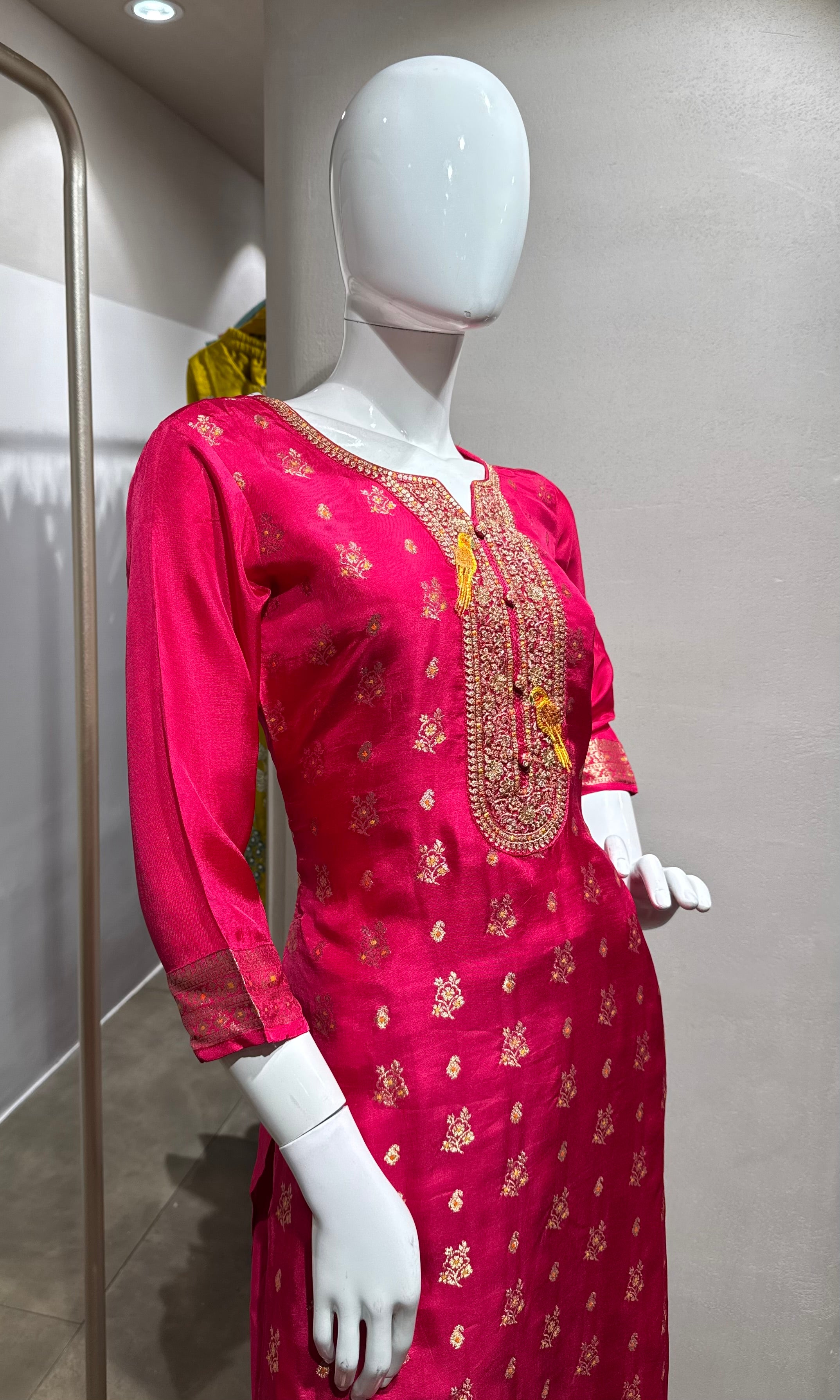 Pink Paithani art silk kurta set with dupatta