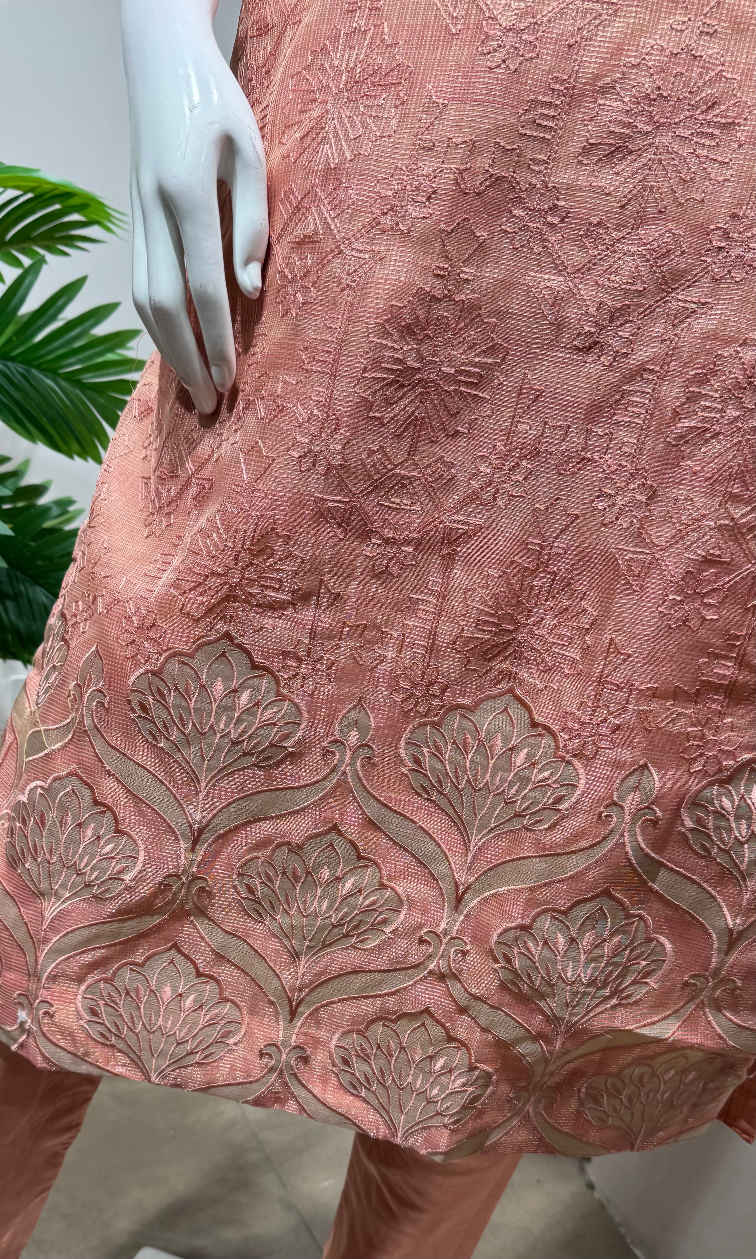 Pink shimmer tissue kurta set