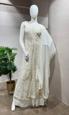 CREAM FRONT SLIT ANARKALI & PALAZZO SET