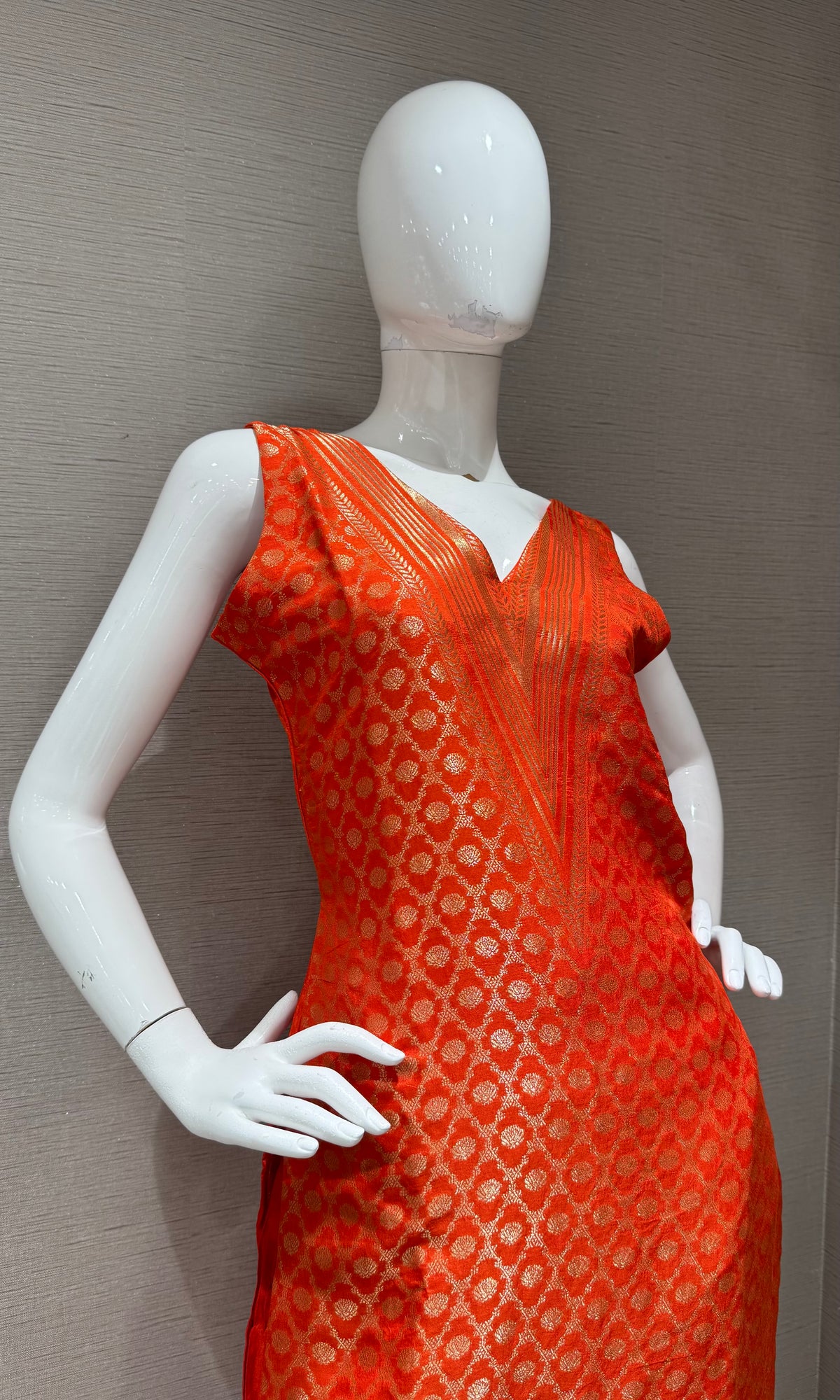 Orange Golden Embroidered Kurta Set with Dupatta