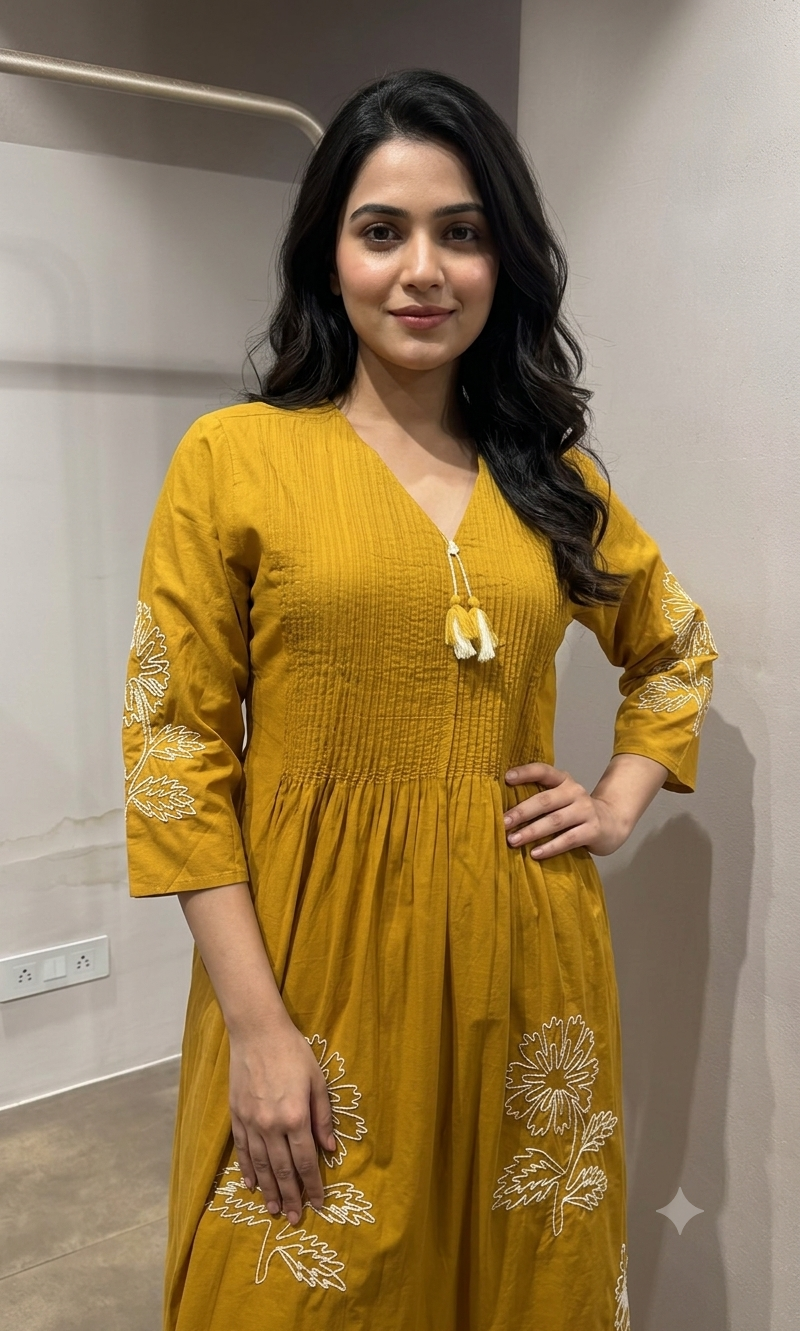 Mustard Embroidered Kurta Set with Dupatta