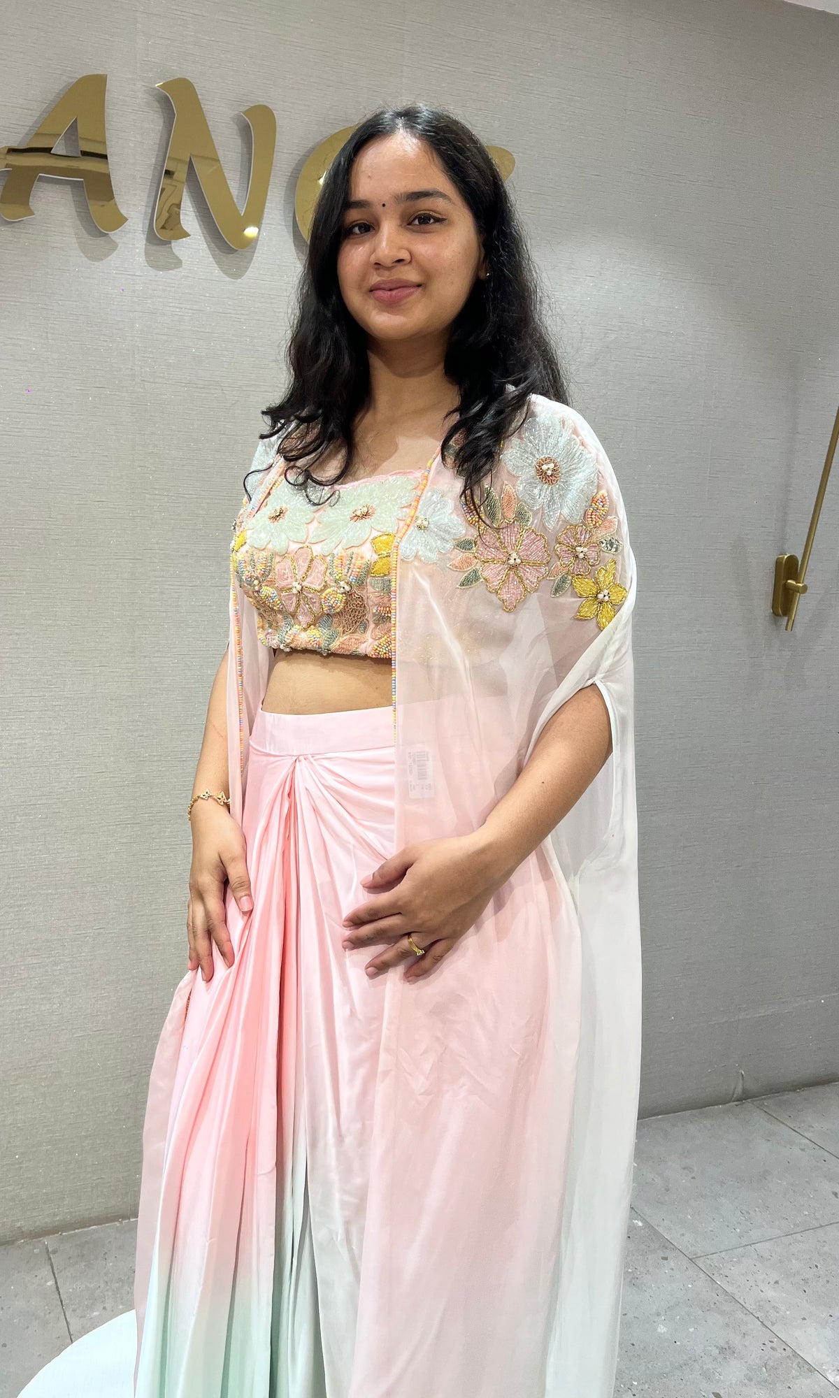 Baby Pink and Mint Floral Ombre Dhoti Skirt