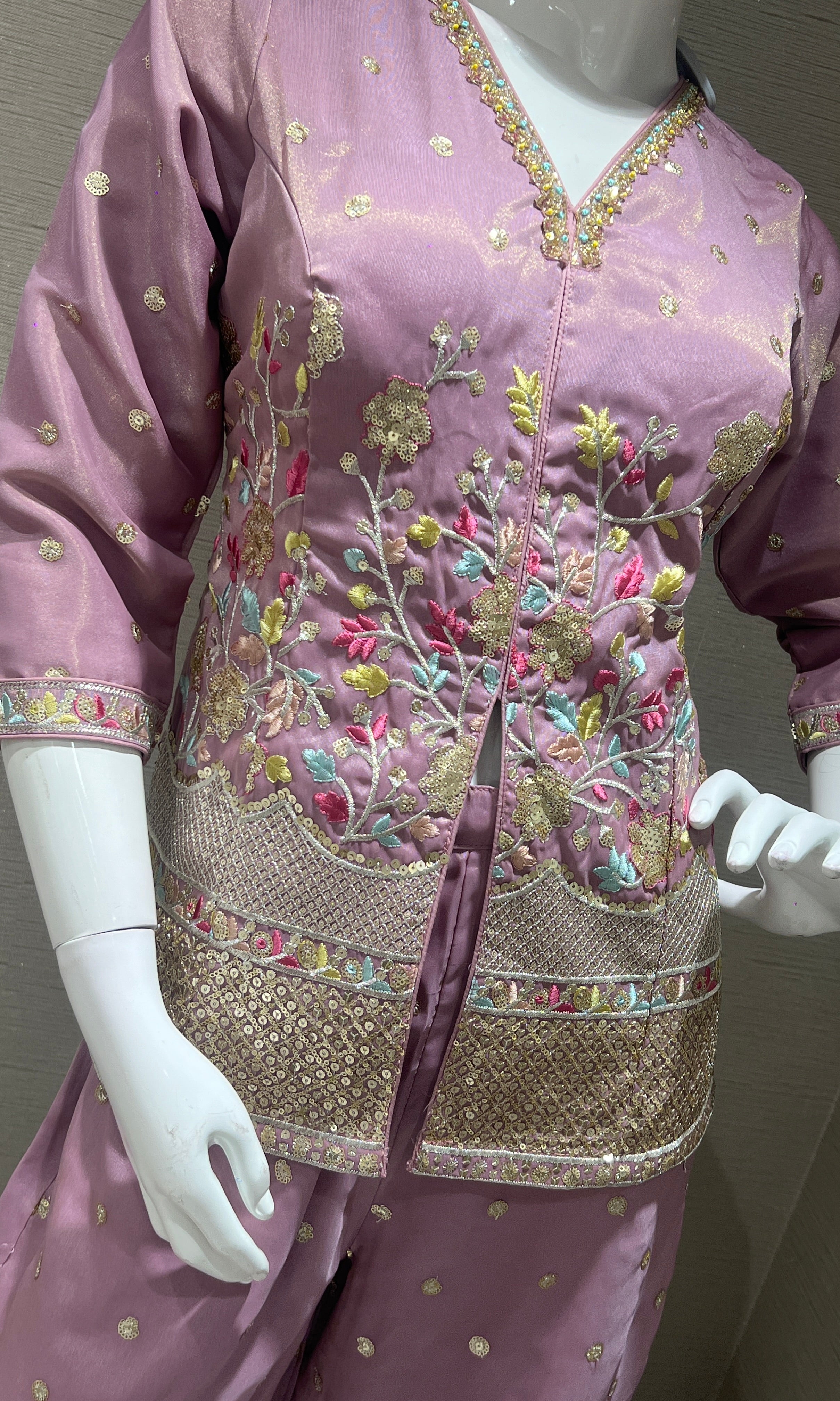 Lavender Floral Embroidered Palazzo set