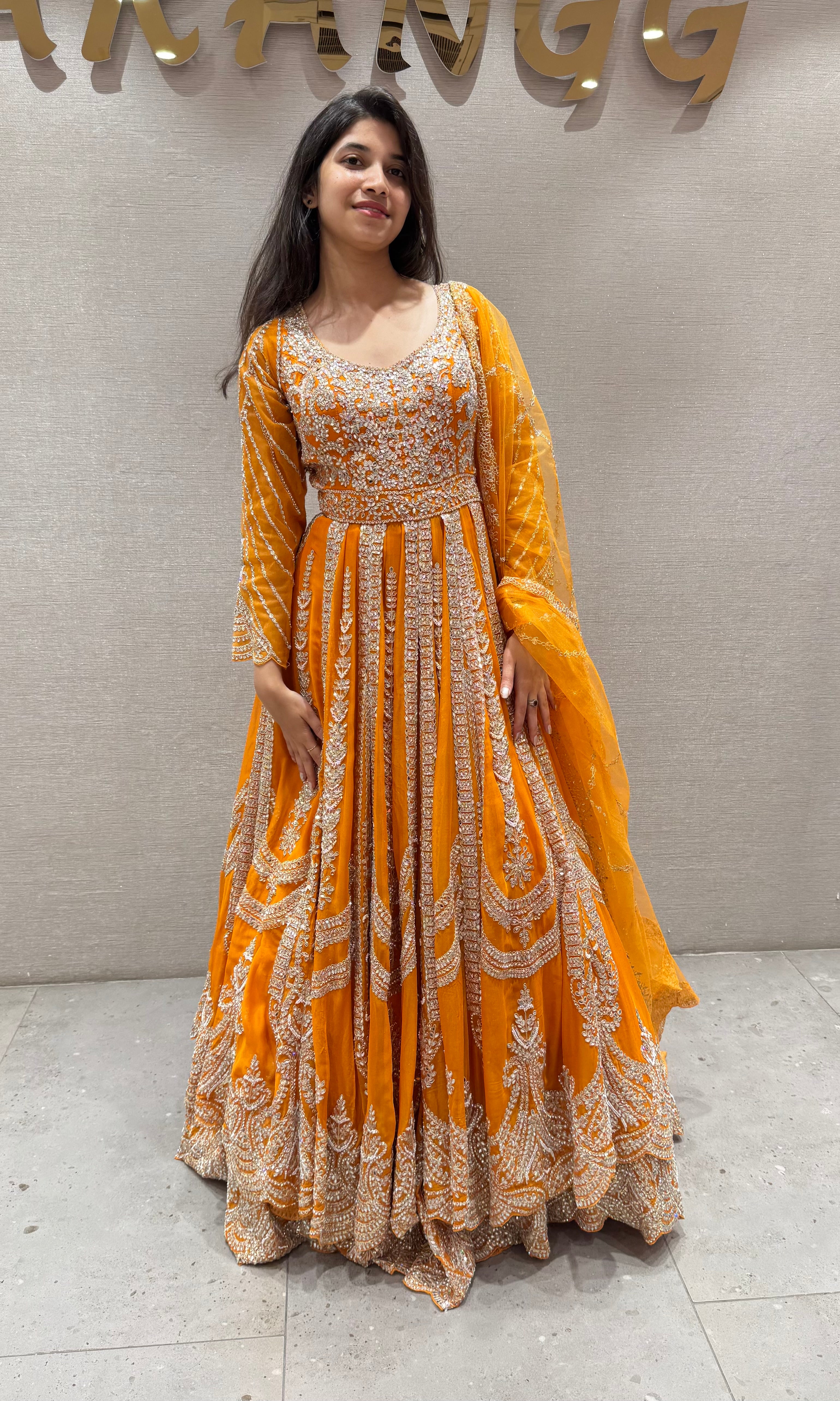 Orange golden embroidered Lehenga