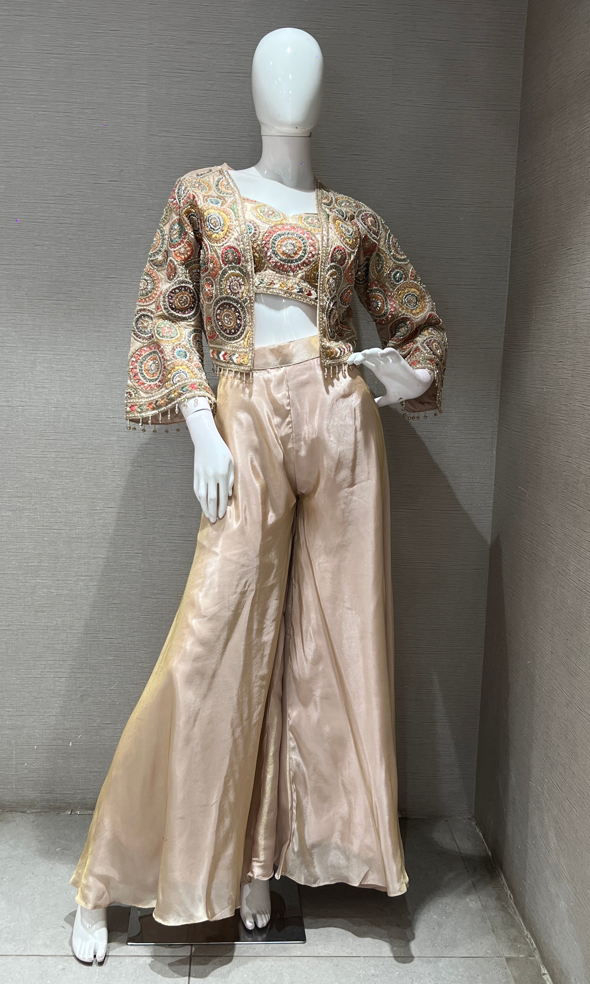 Cream EMBROIDERED PALAZZO WITH JACKET