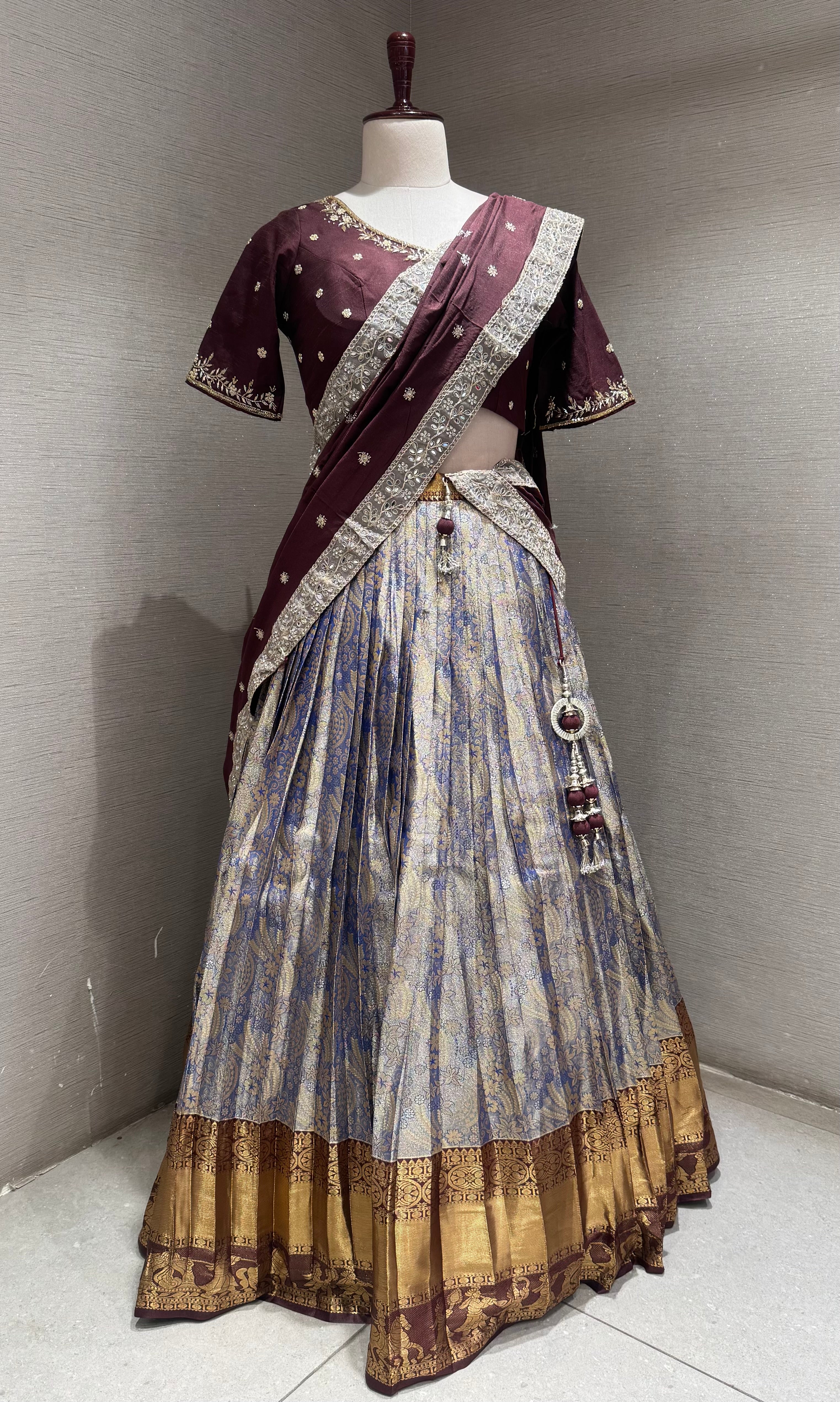 Brown AND NAVY blue BANARASI PATTU LEHENGA