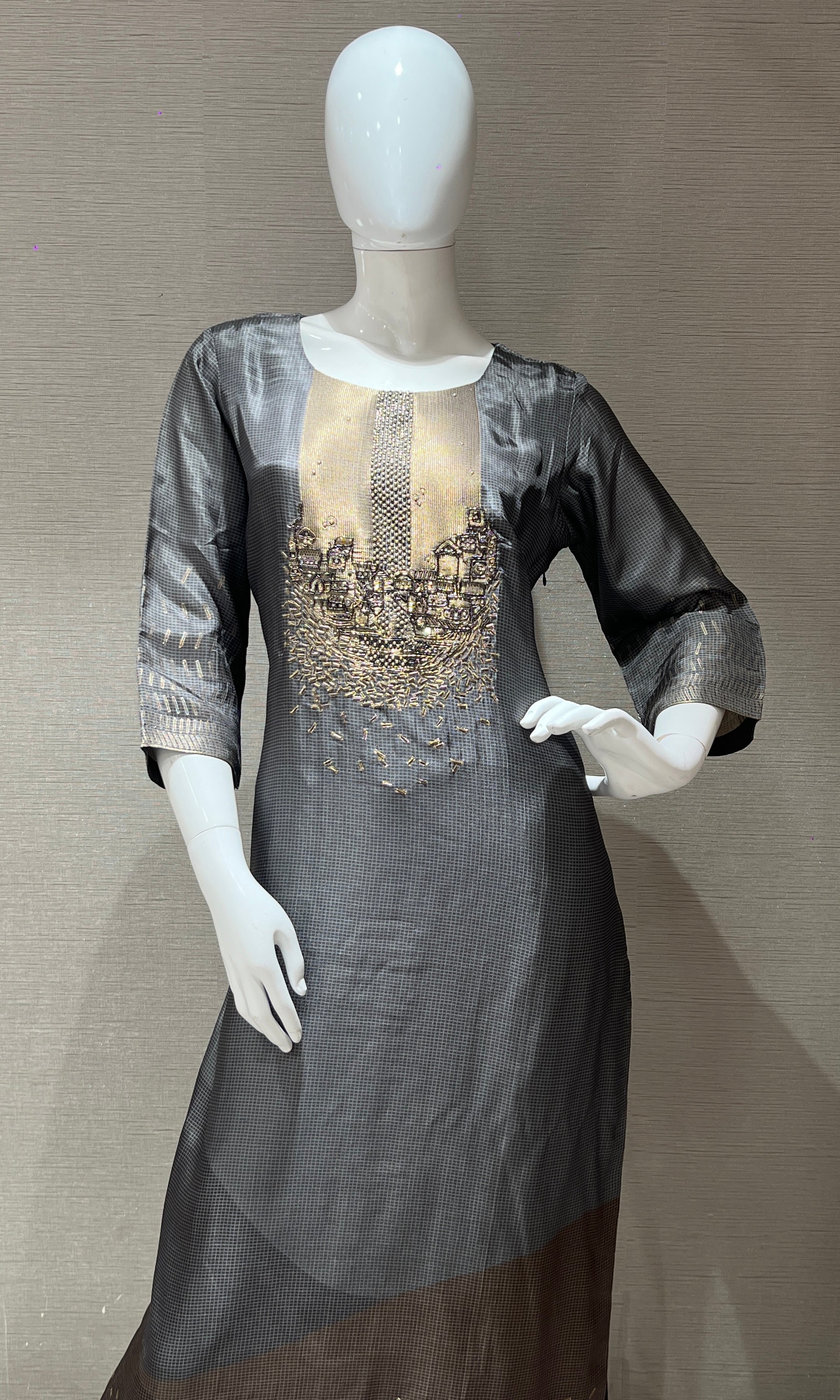 Grey Gold Embroidered Ensemble kurta set