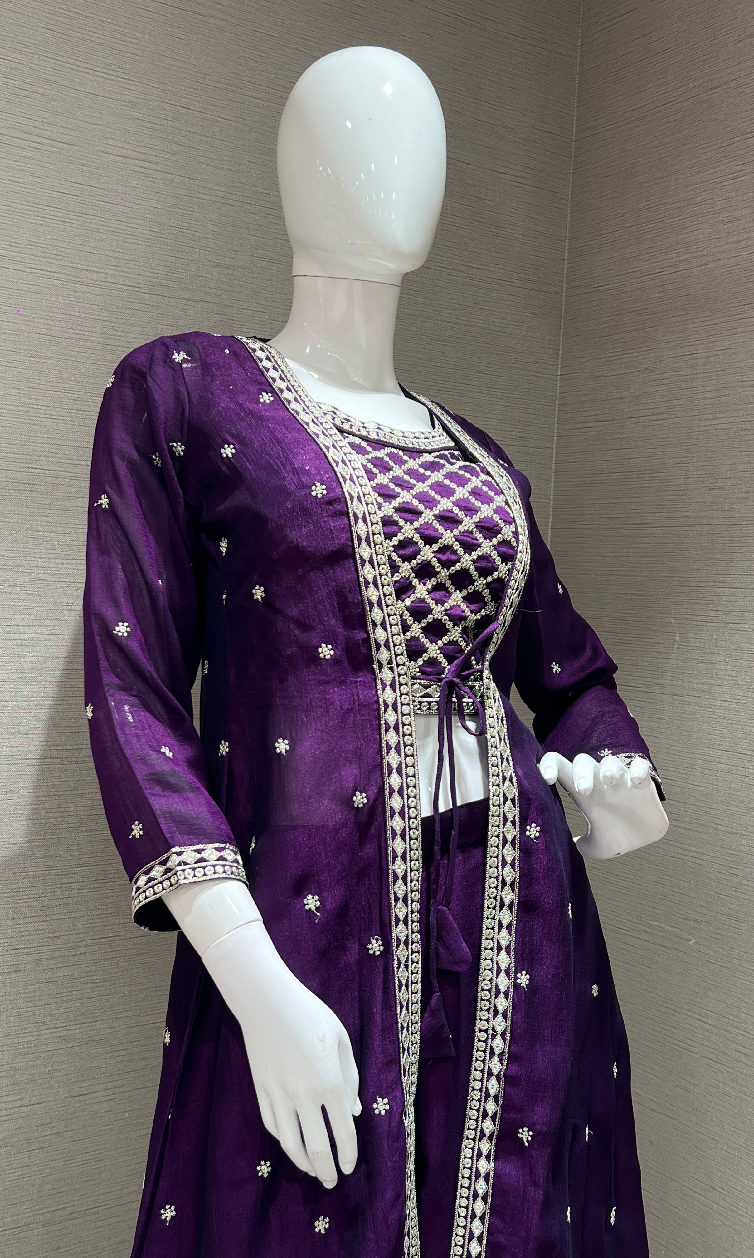 PURPLE EMBROIDERED JACKET STYLE PALAZZO