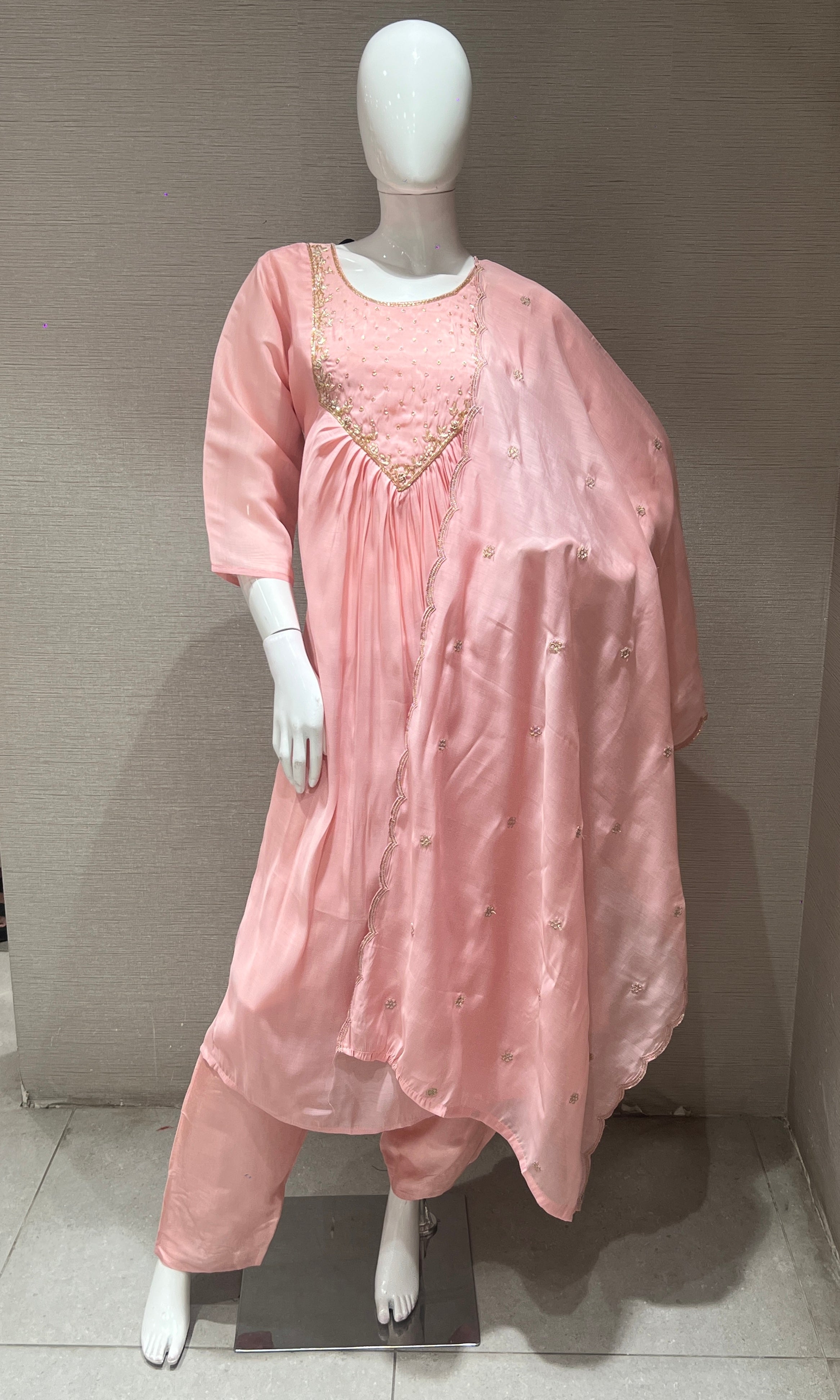 Onion pink MUL CHANDERI kurta set