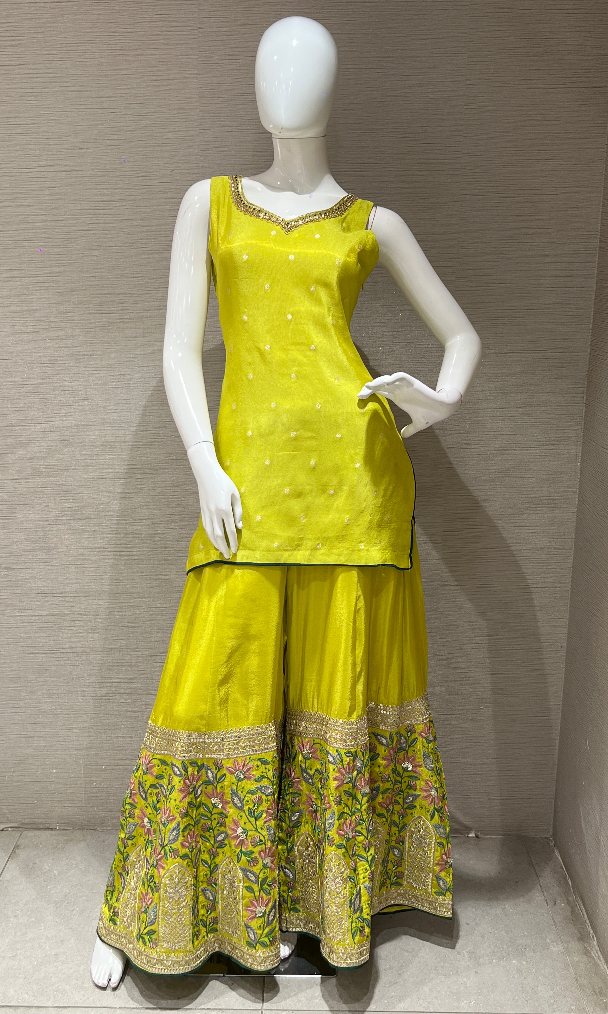 neon Green shimmer tissue palazzo set