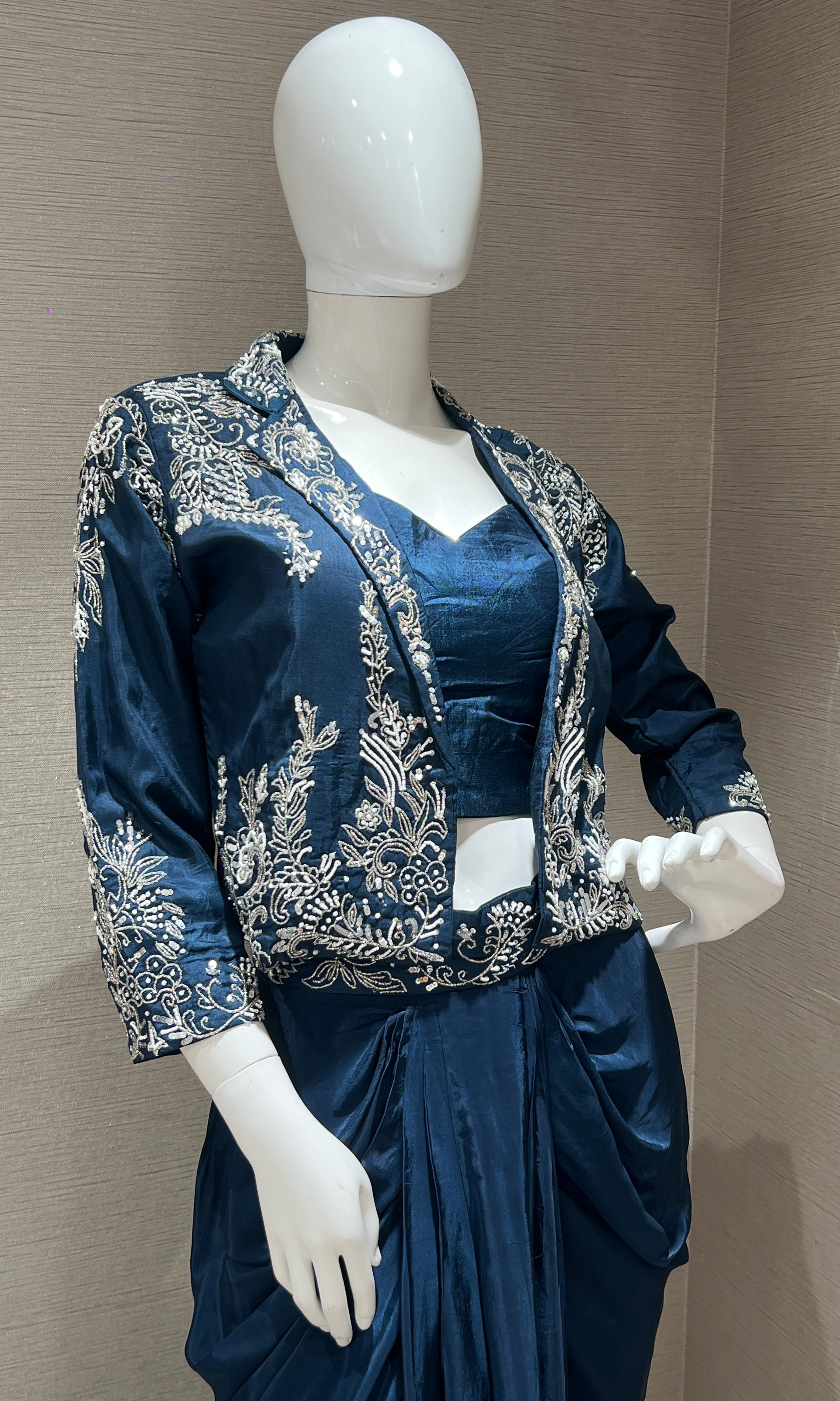 BLUE INDO WESTERN DRESS