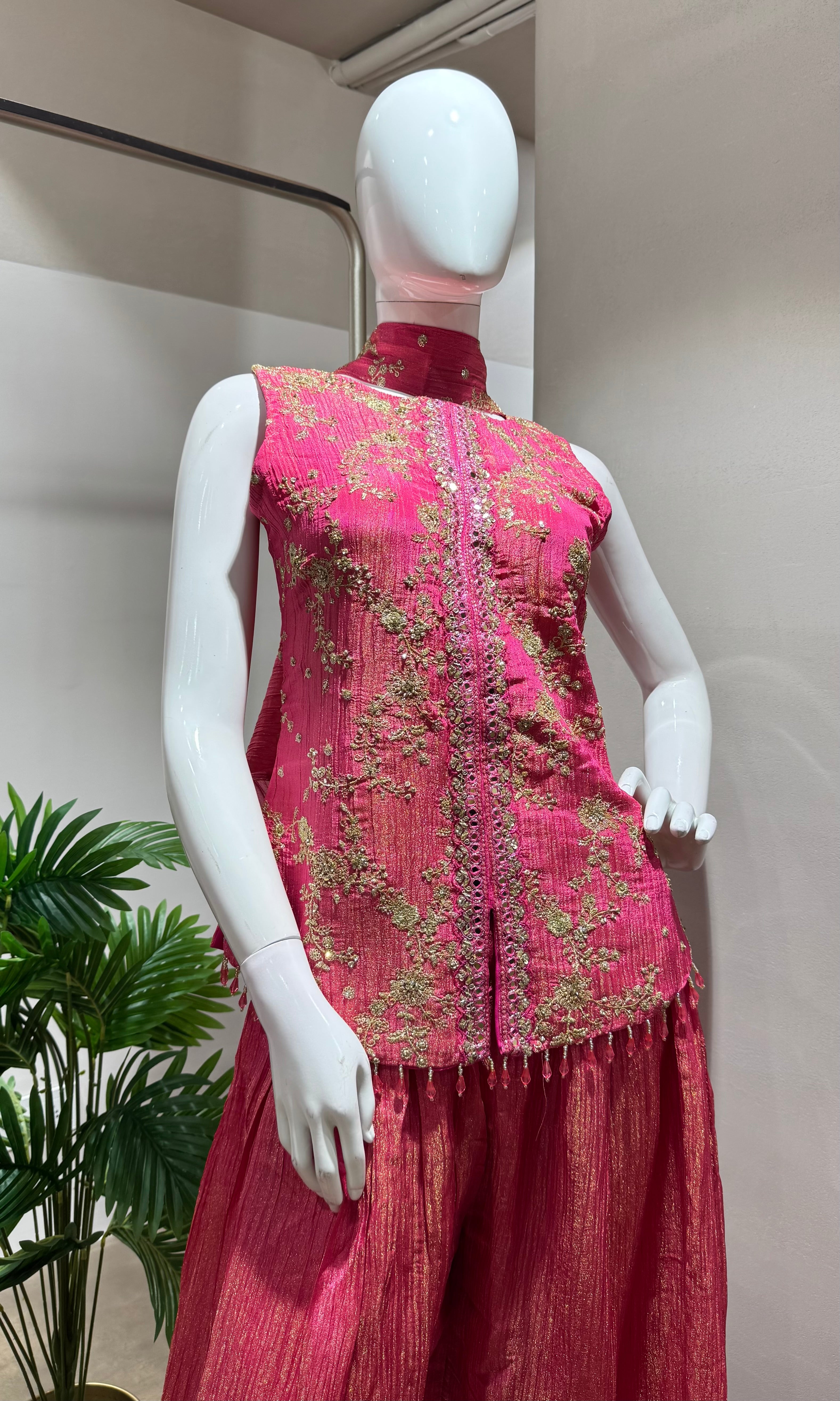 PINK GOLDEN ETHNIC PALAZZO SET