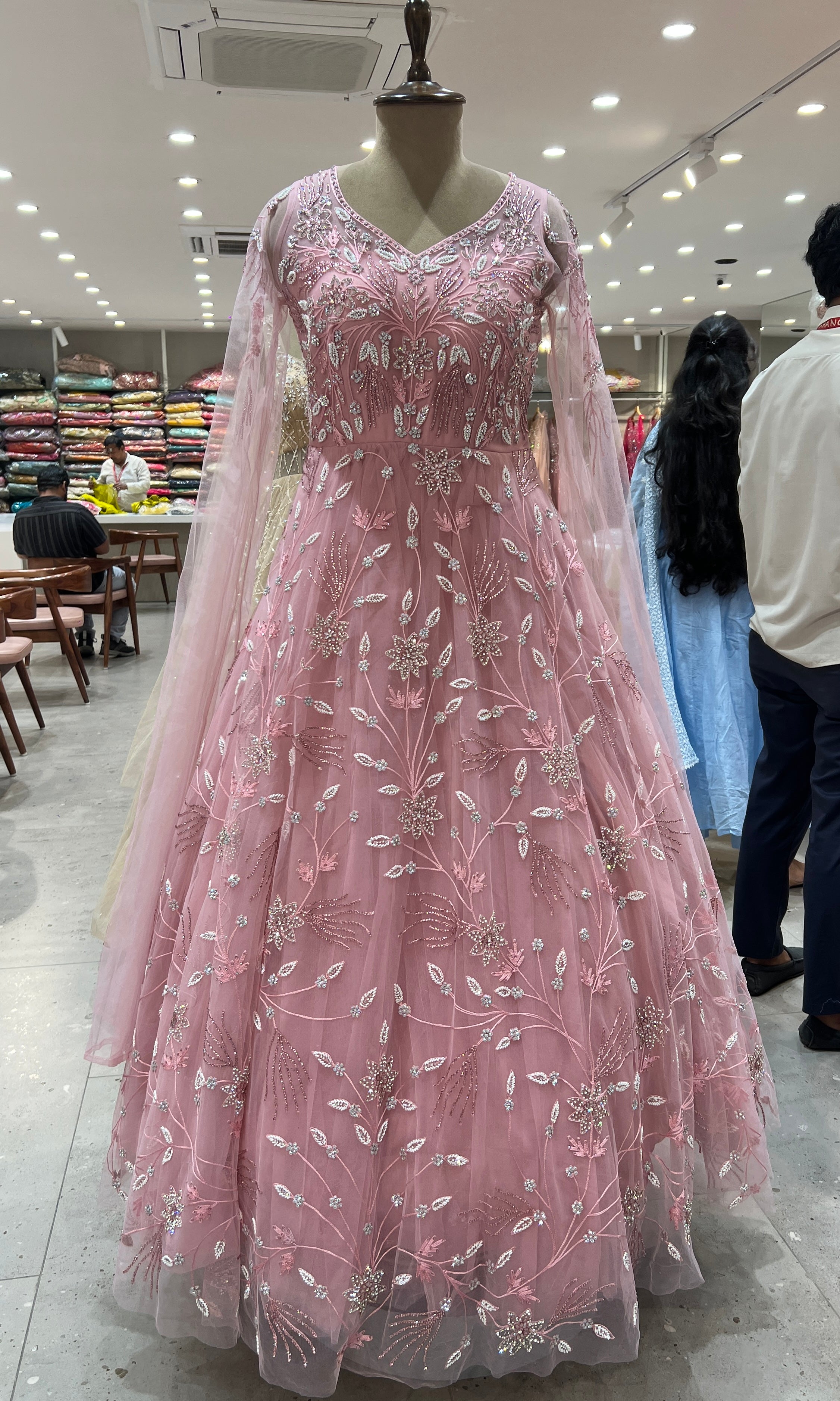 BLUSH PINK CRYSTAL WORK NET GOWN