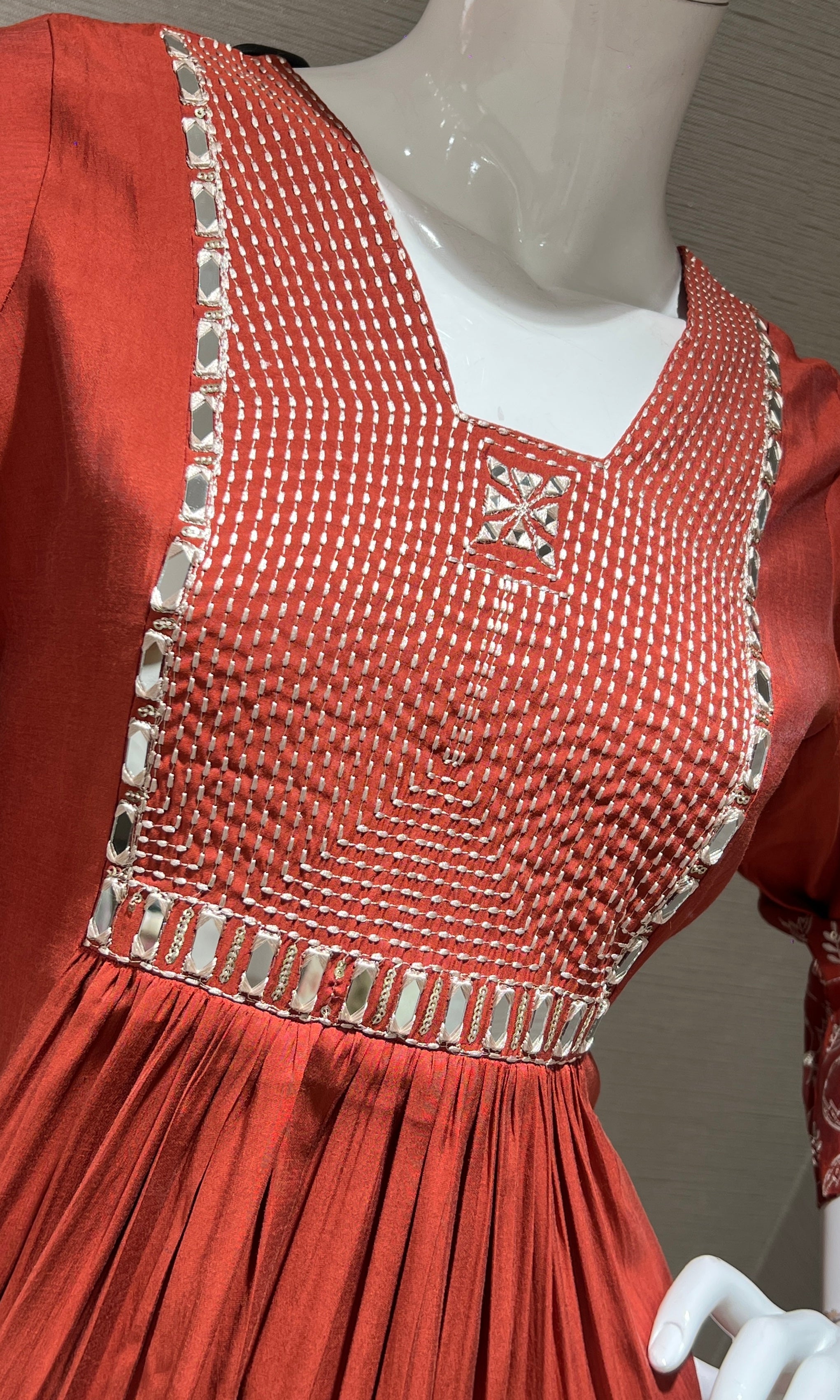 Rust Embroidered Kurta Set with Print Dupatta