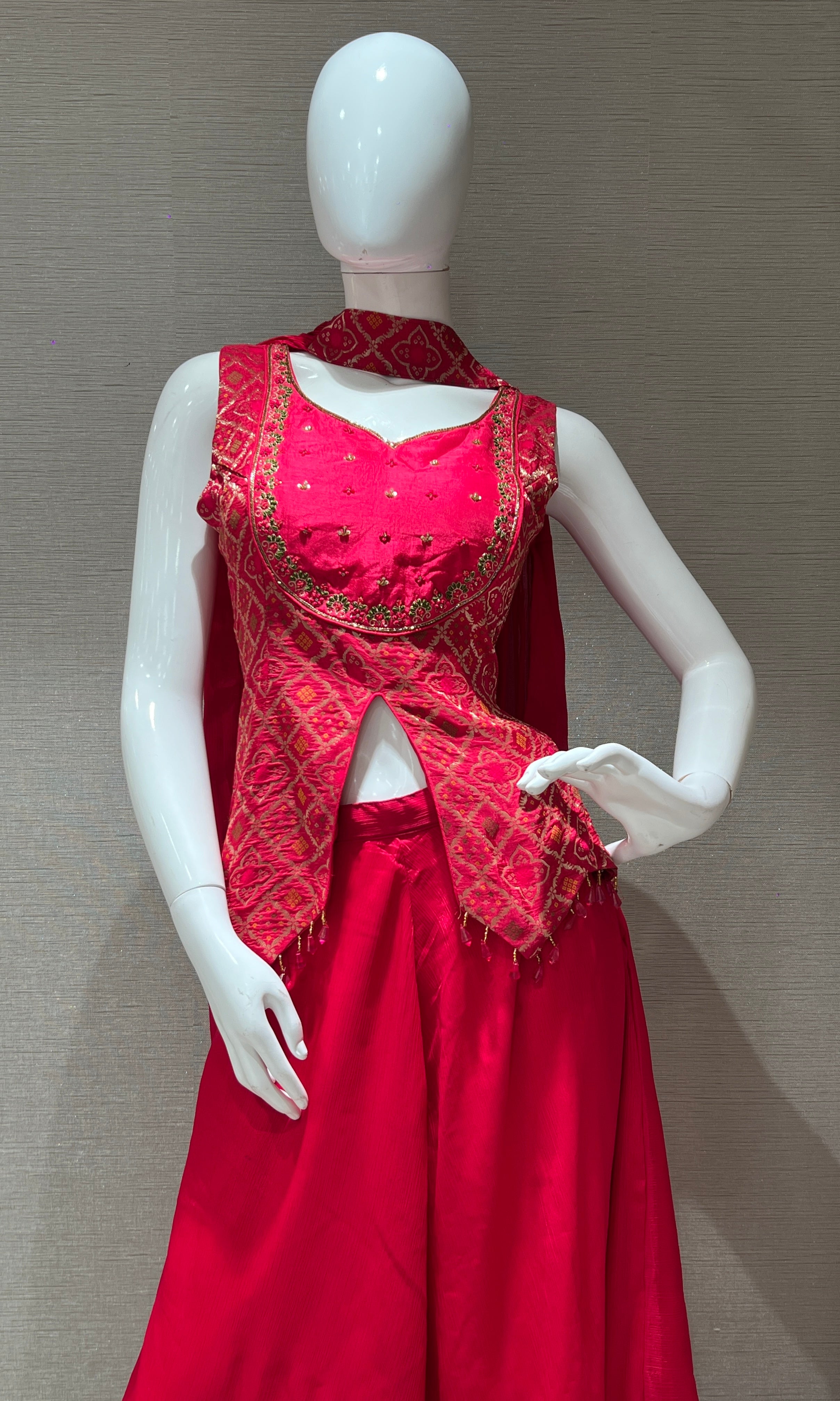 Pink palazzo Set with Layered Jacket Style Blouse