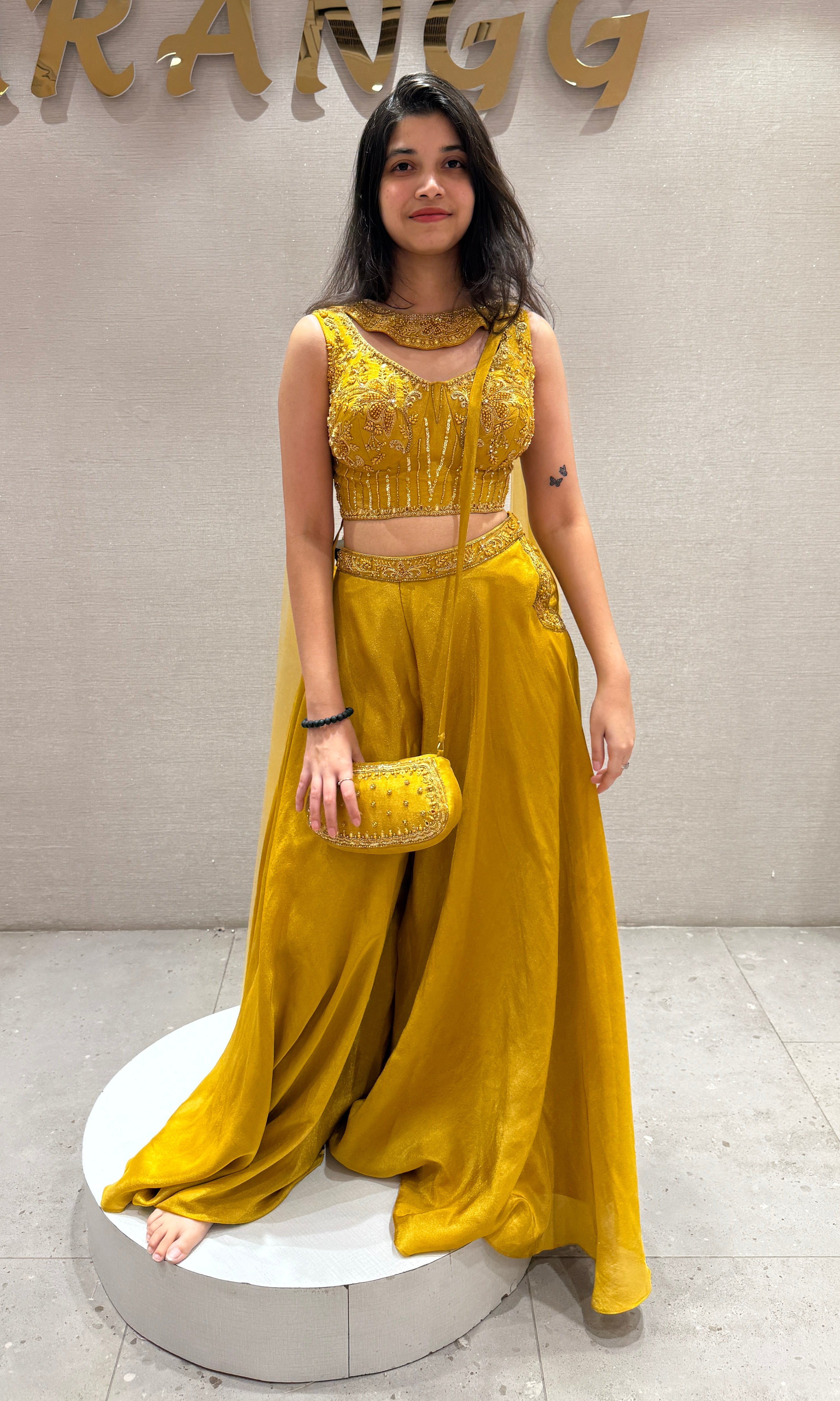 Mustard Yellow Sharara with Golden Glow BLOUSE