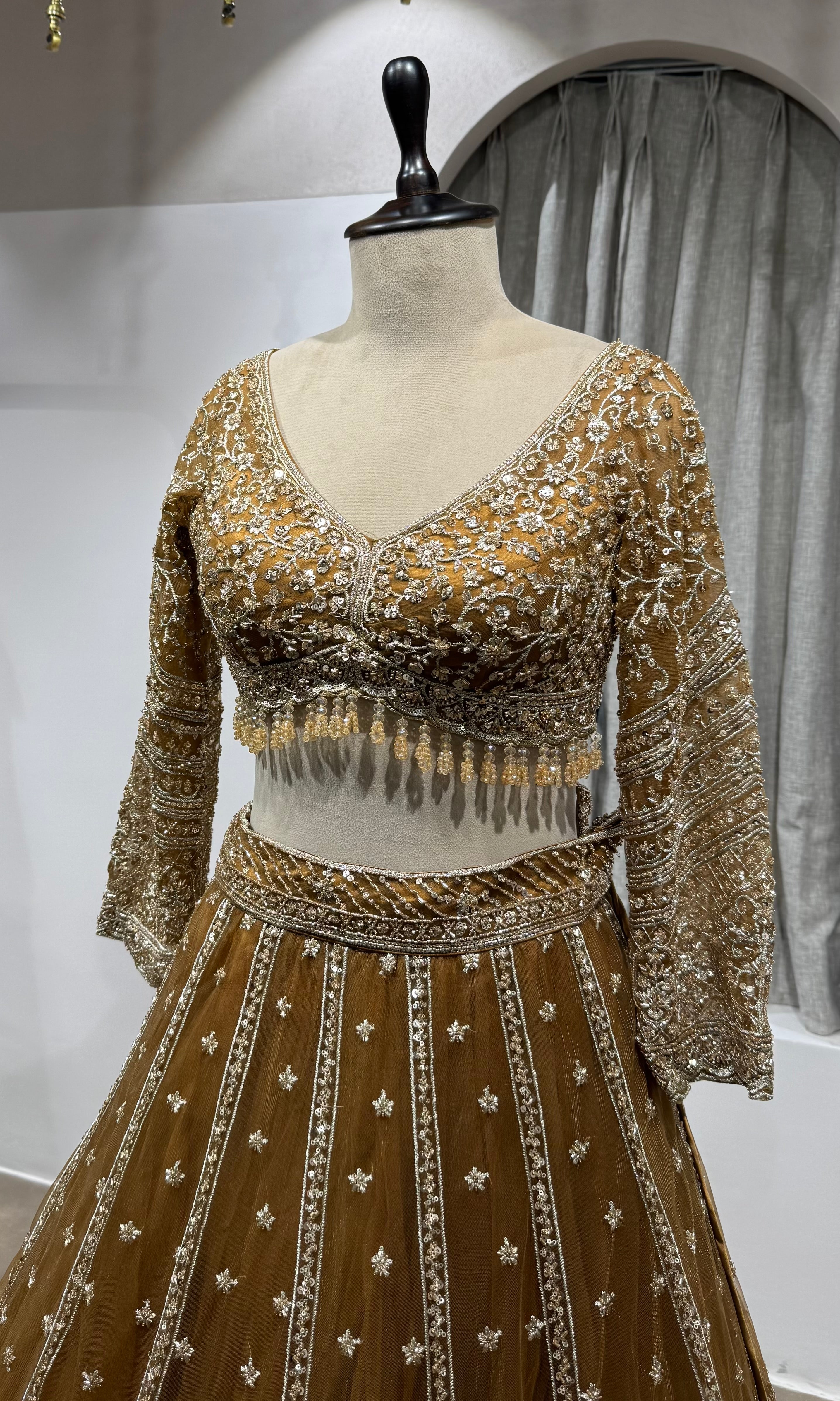 BROWN Embroidered Lehenga with Dupatta