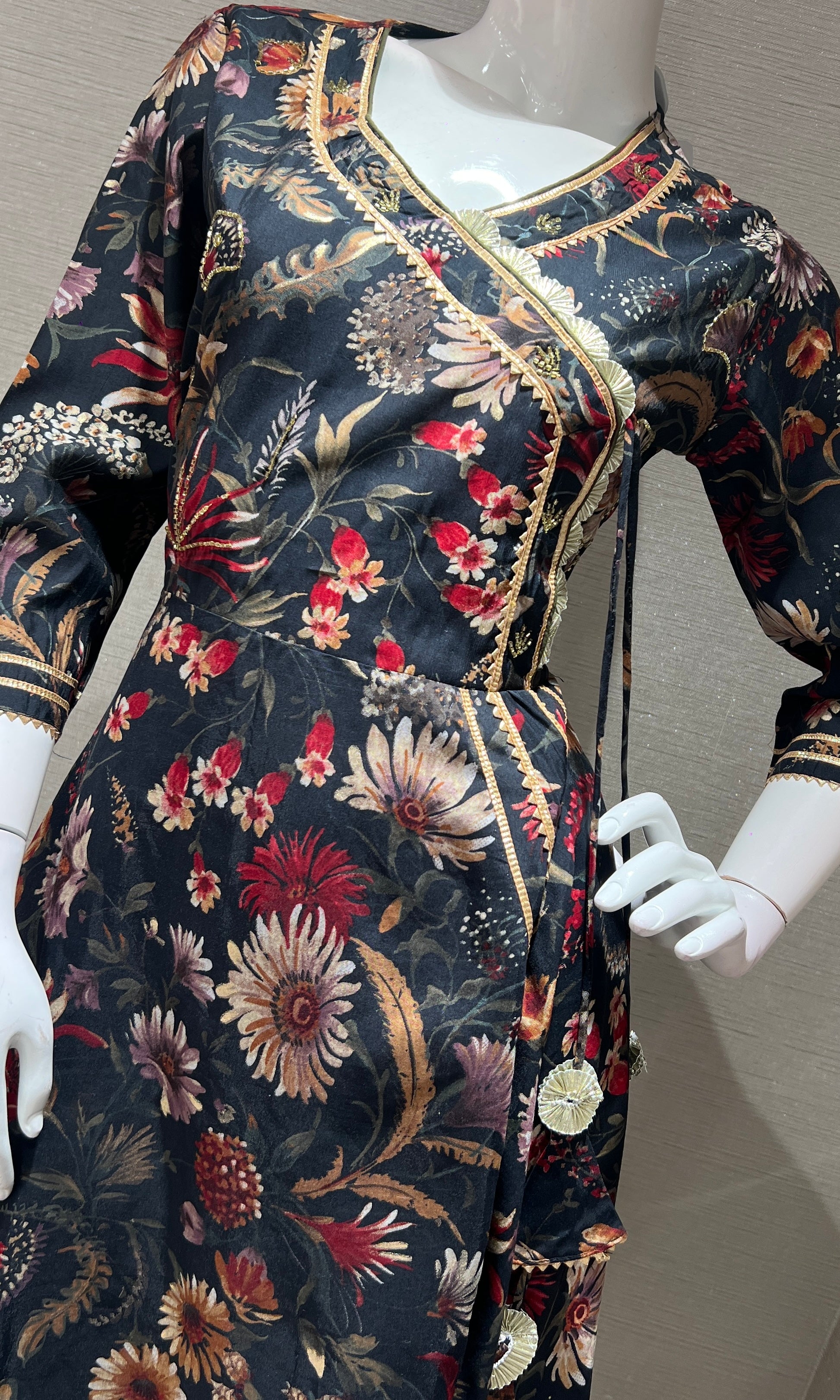 Black A LINE FLORAL kurta set