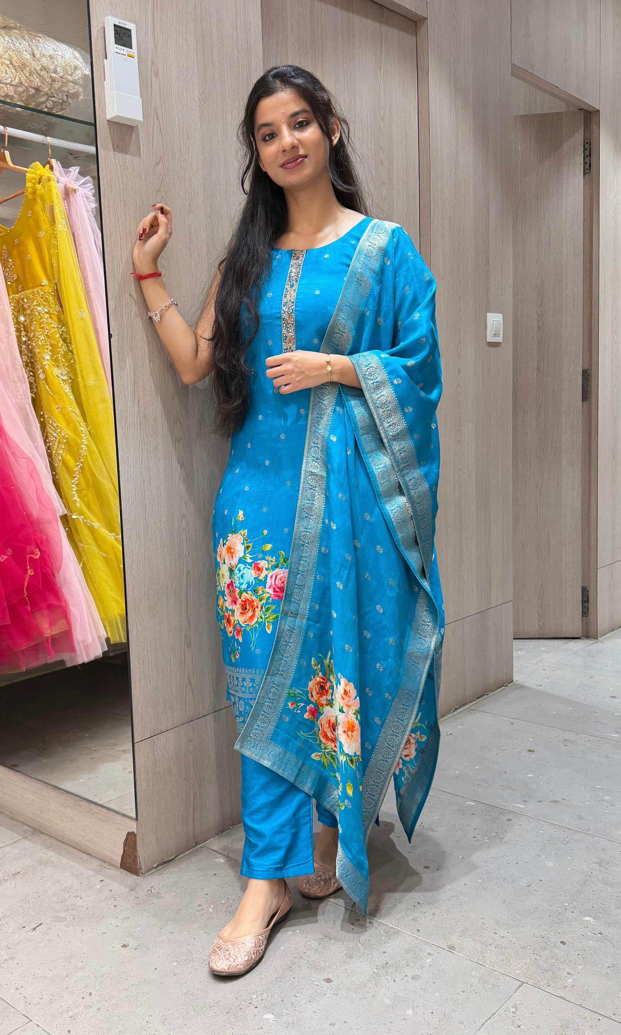 Rama blue FLORAL ETHINC kurta set