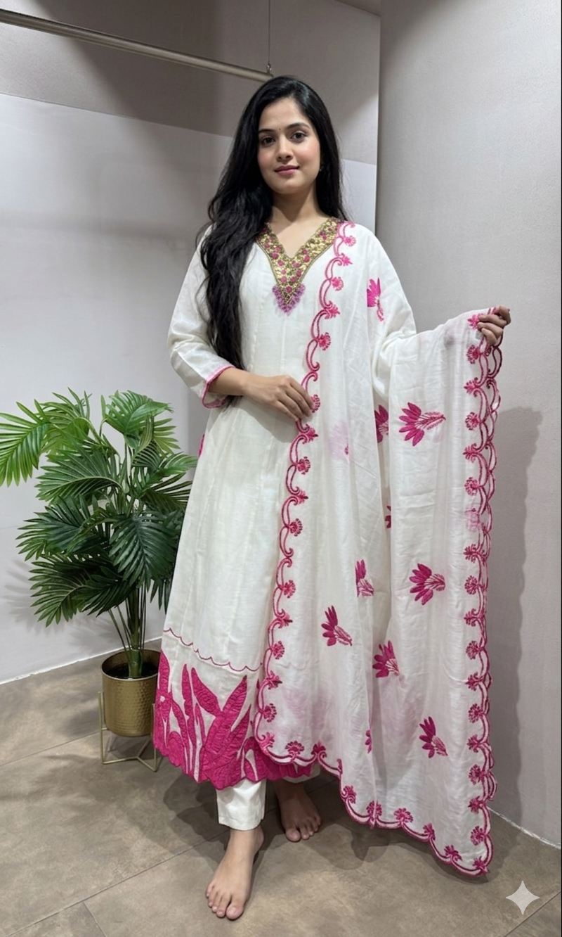 HALF WHITE & PINK ETHNIC ANARKALI SET