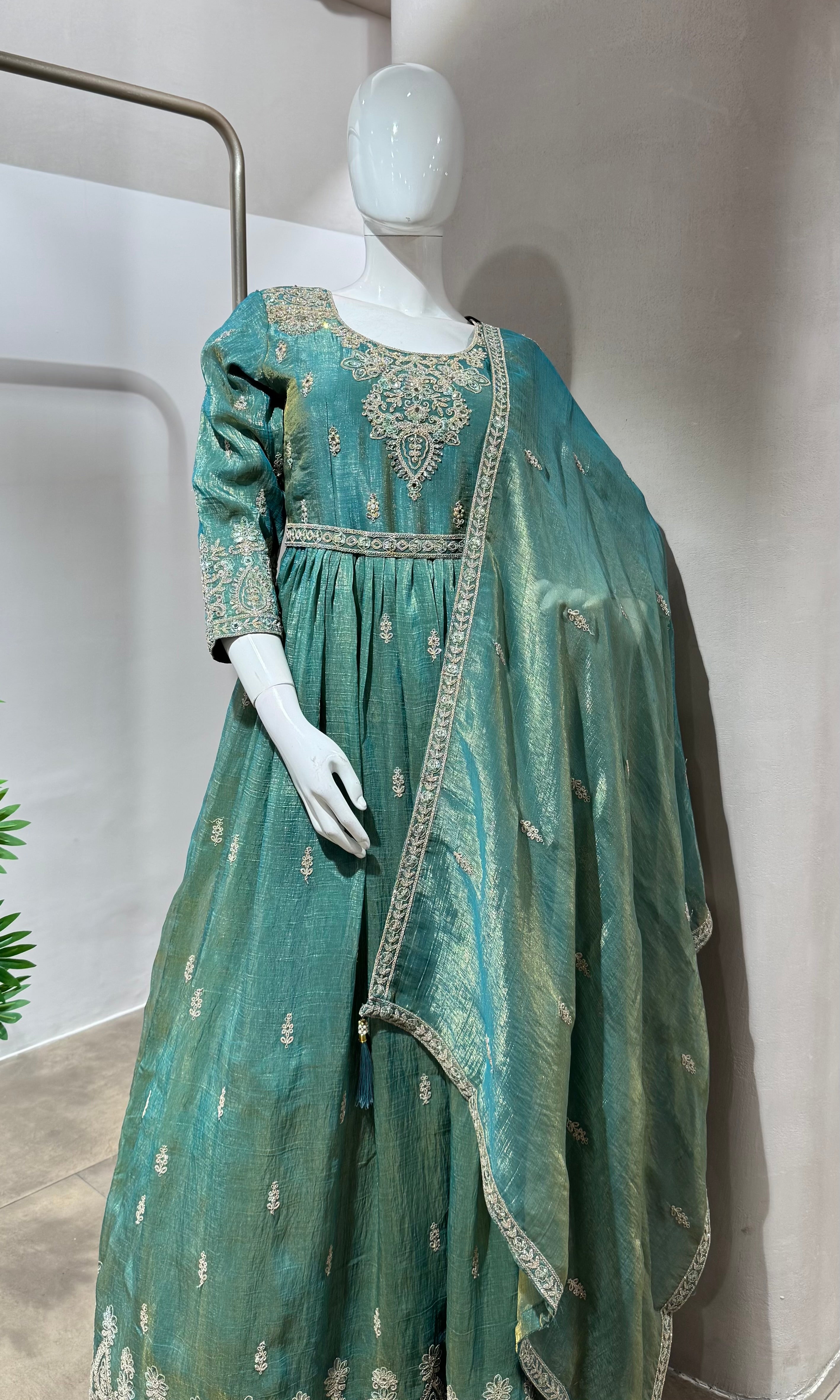 GREEN SHIMMER TISSUE ANARKALI