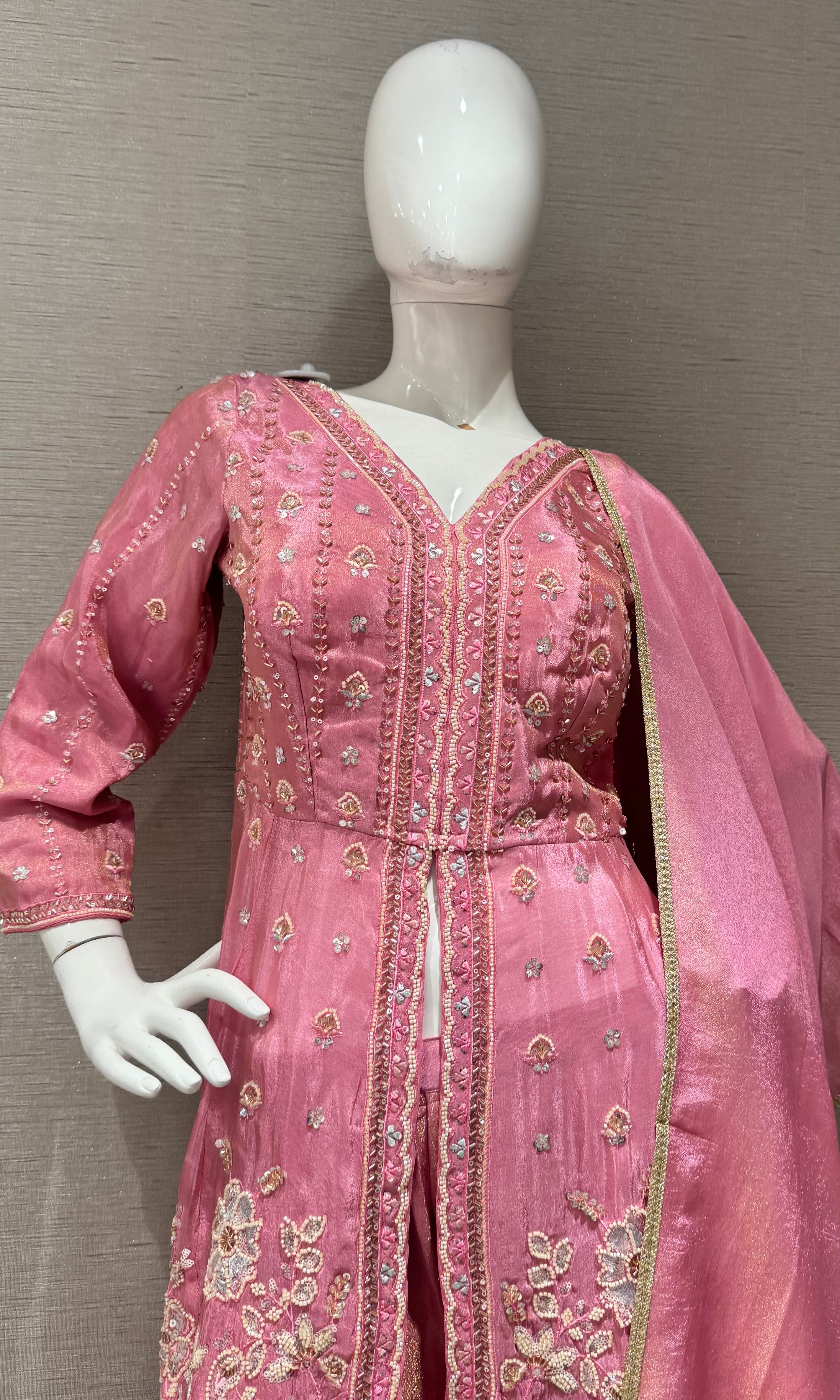 Blush Pink Embroidered Silk palazzo Set