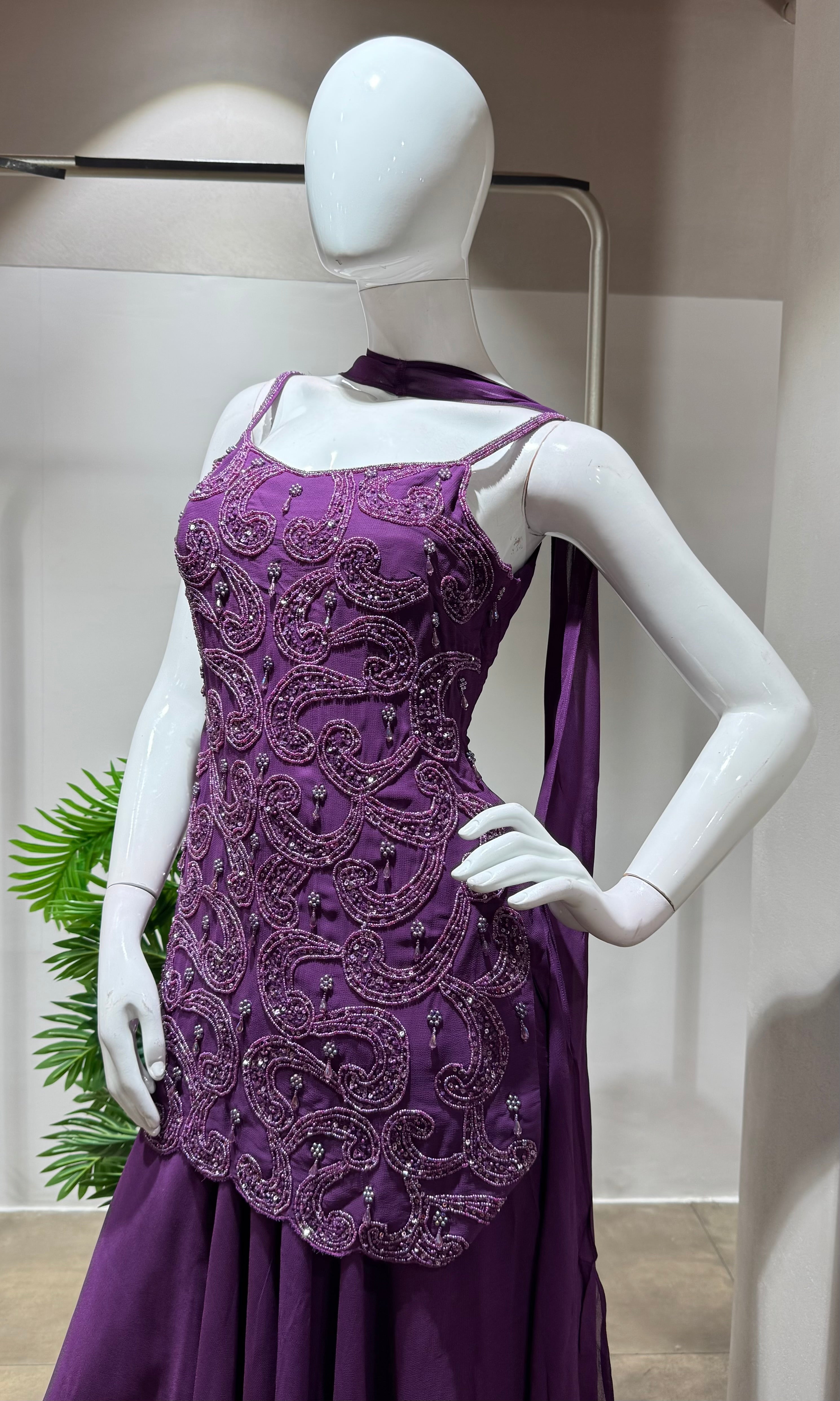 Purple SHARARA Set with floral Embroidery